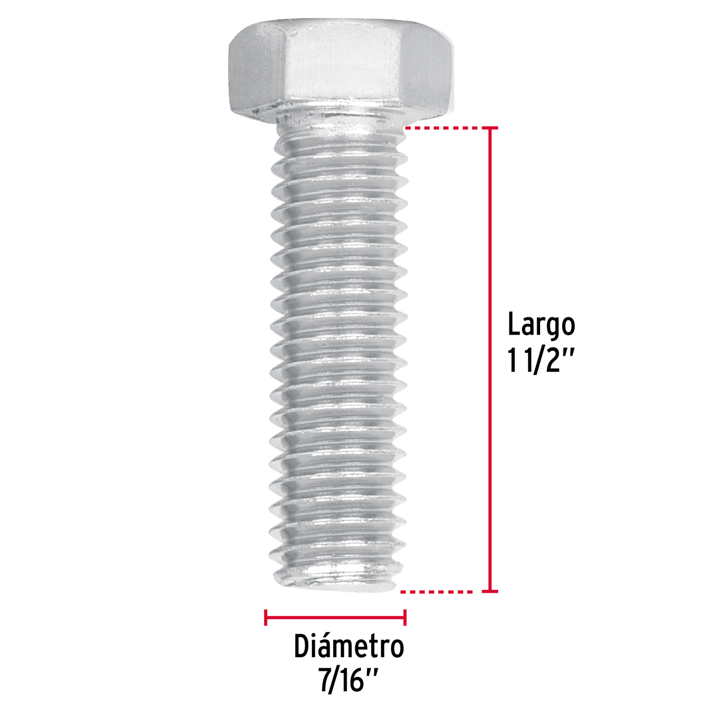 Tornillo acero galvanizado tipo máquina 7/16x1 1/2",50 pzas