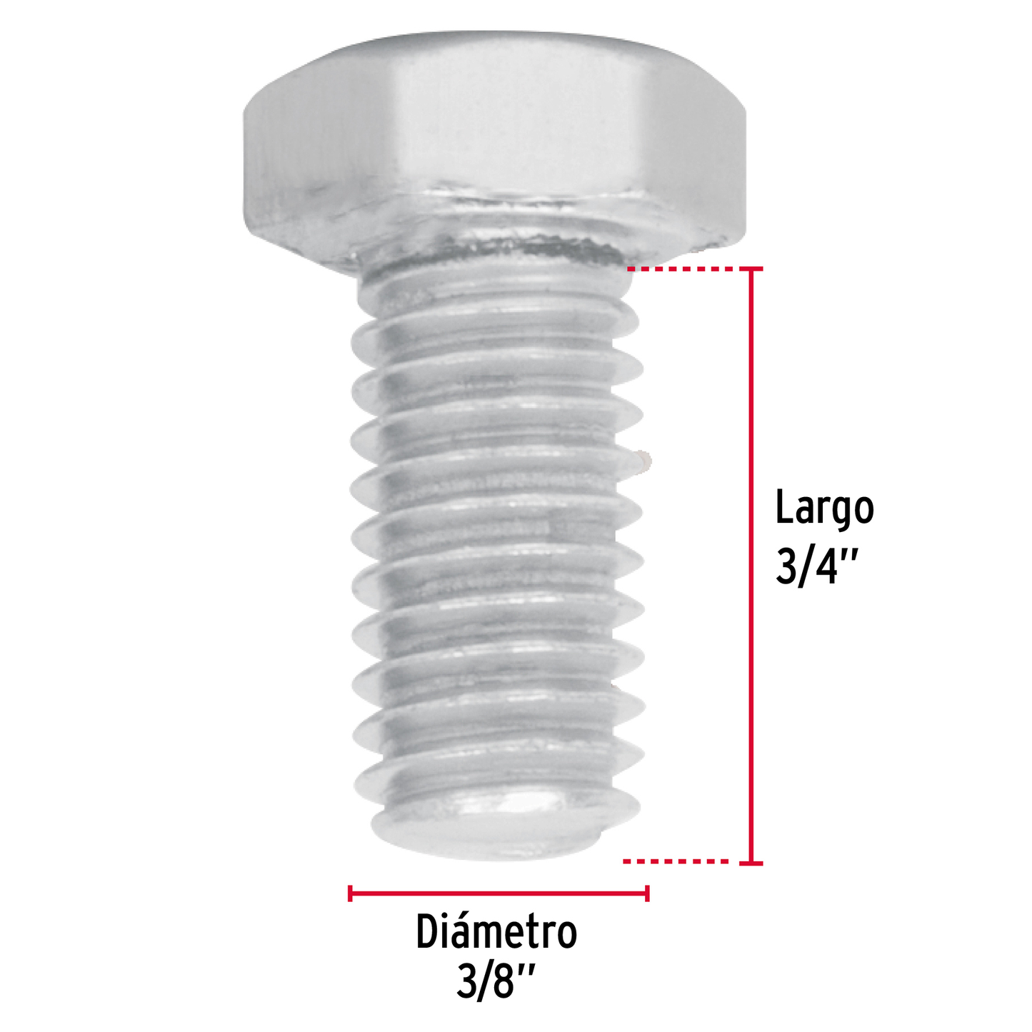 Tornillo acero galvanizado tipo máquina 3/8x3/4", 50 pzas