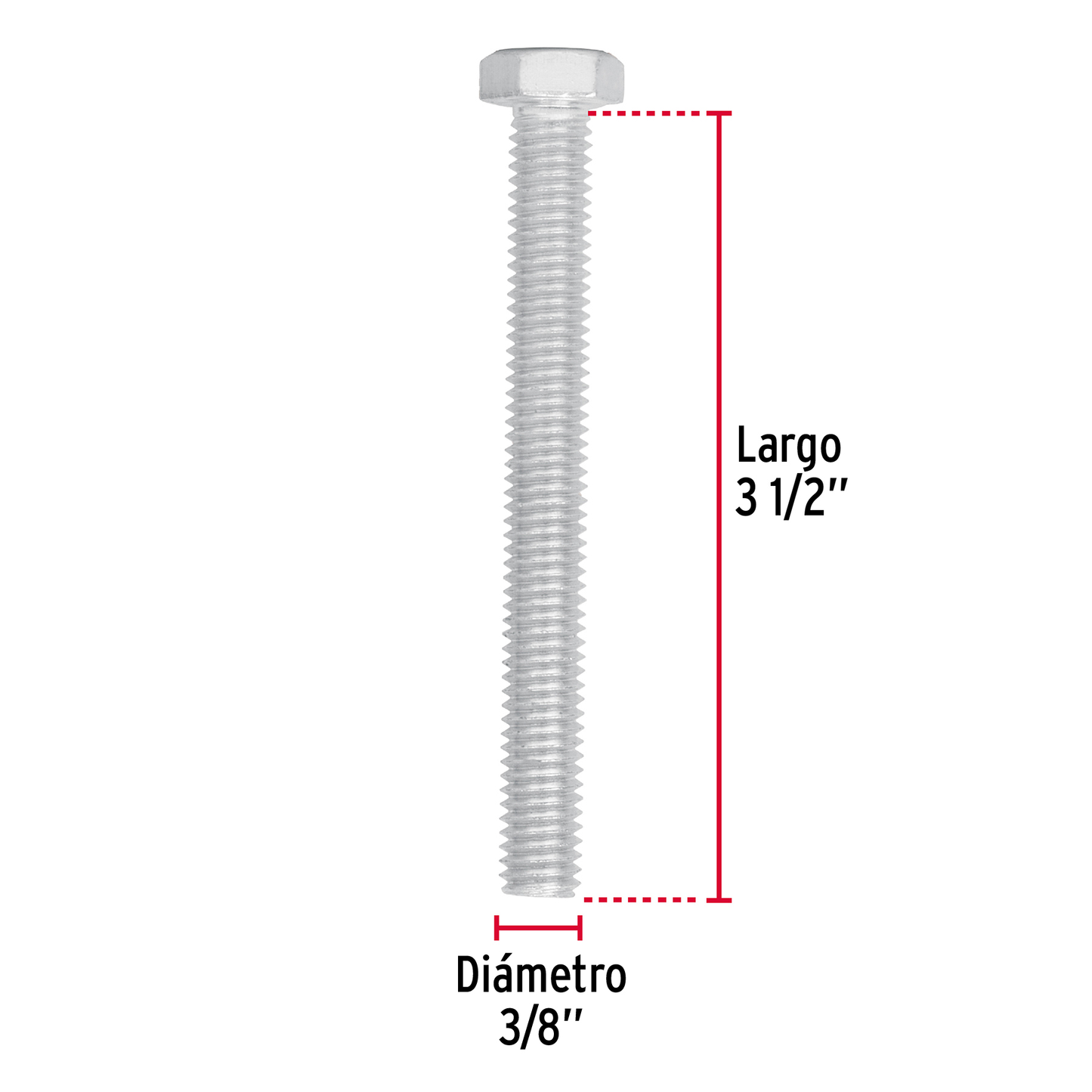 Tornillo acero galvanizado tipo máquina 3/8x3 1/2", 30 pzas