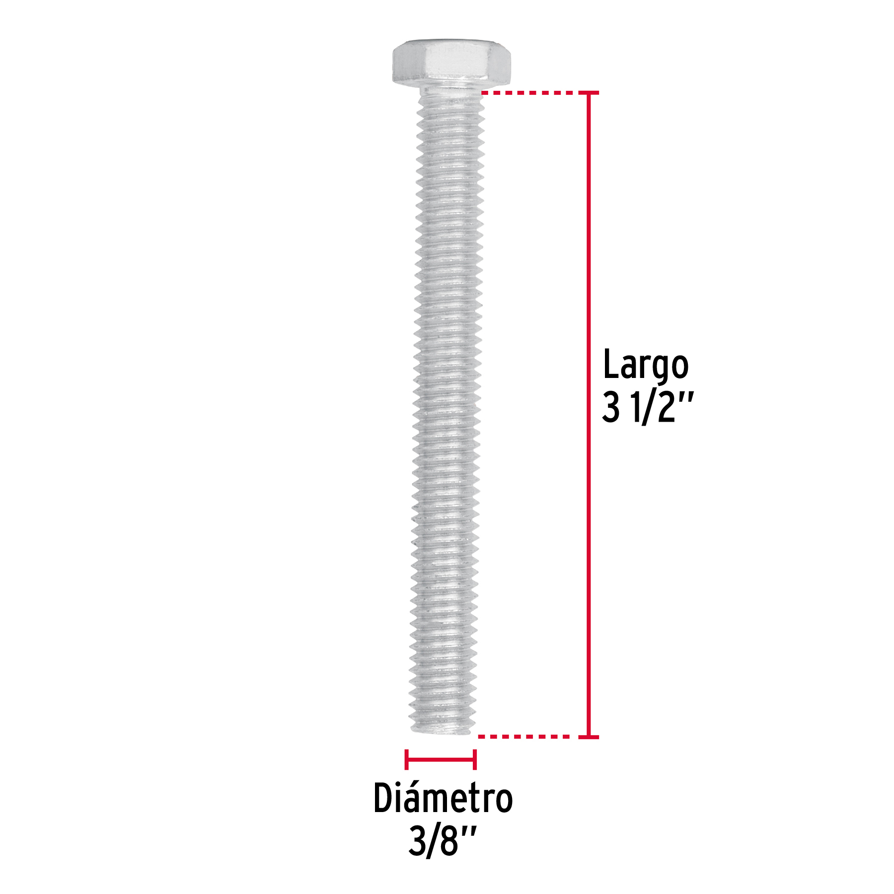 Tornillo acero galvanizado tipo máquina 3/8x3 1/2", 30 pzas