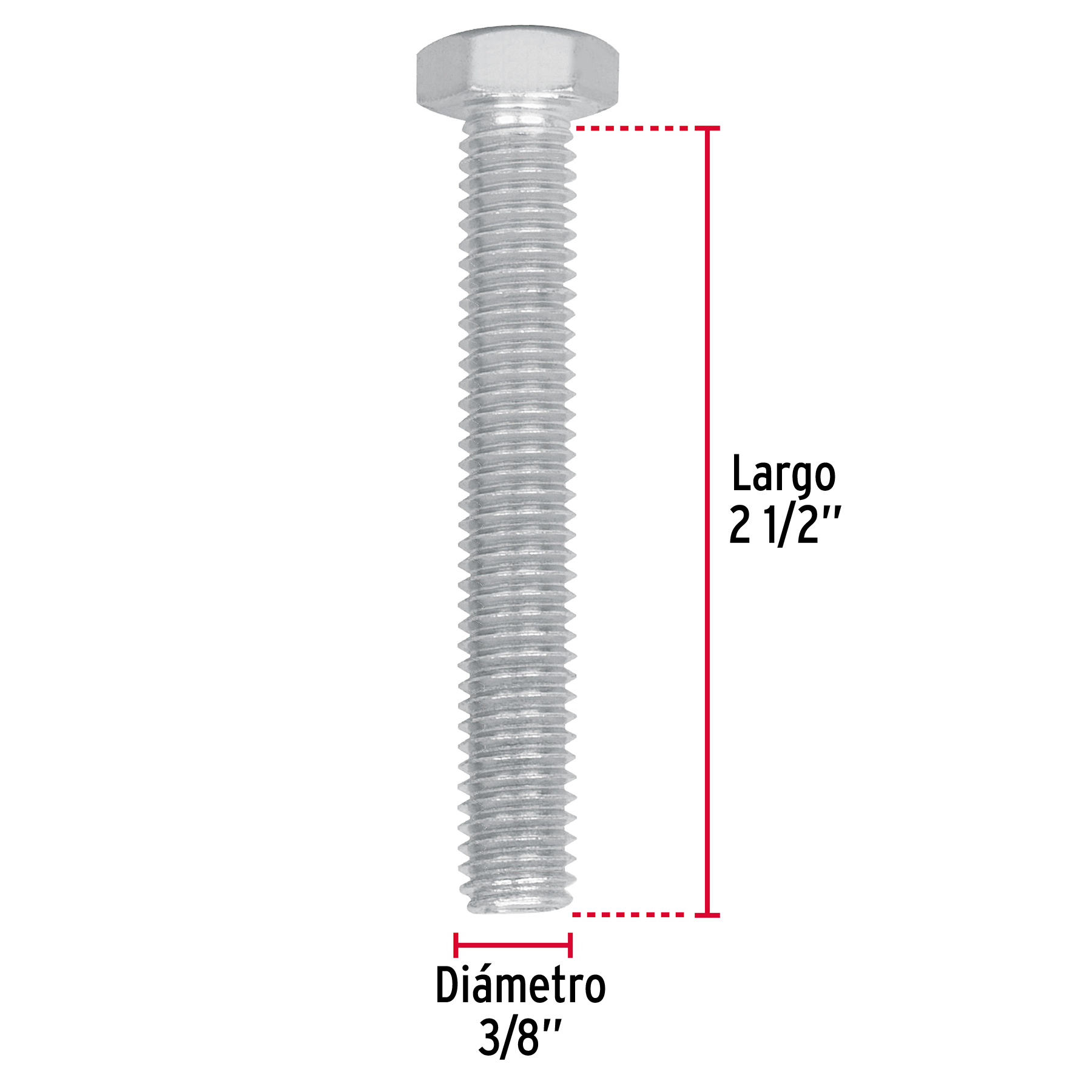Tornillo acero galvanizado tipo máquina 3/8x2 1/2", 50 pzas