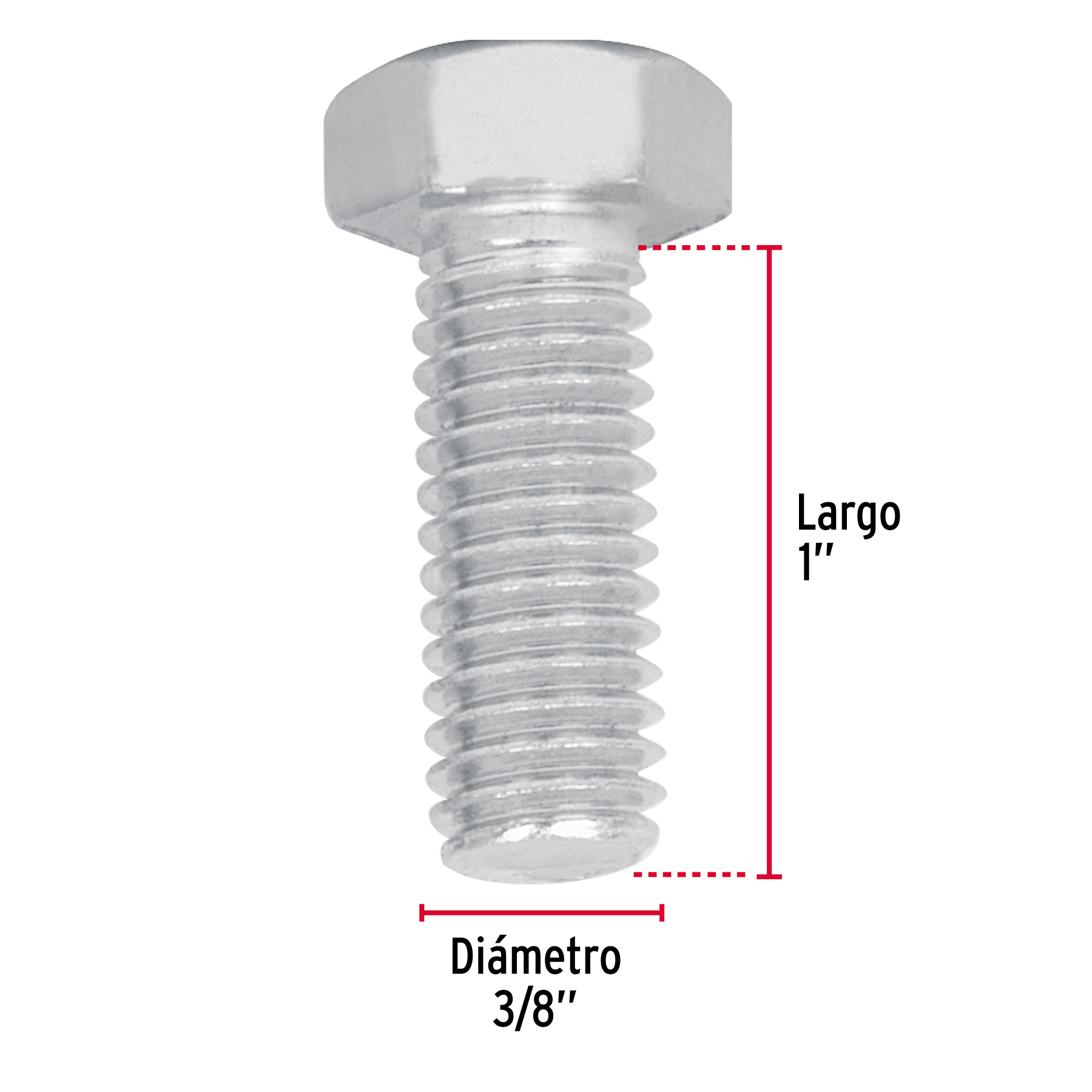 Tornillo acero galvanizado tipo máquina 3/8x1", 40 pzas