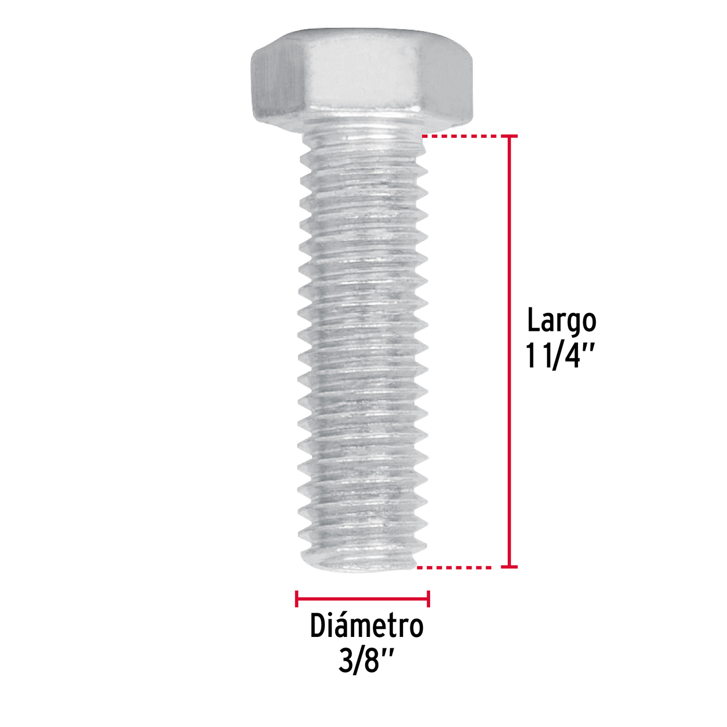 Tornillo acero galvanizado tipo máquina 3/8x1 1/4", 40 pzas