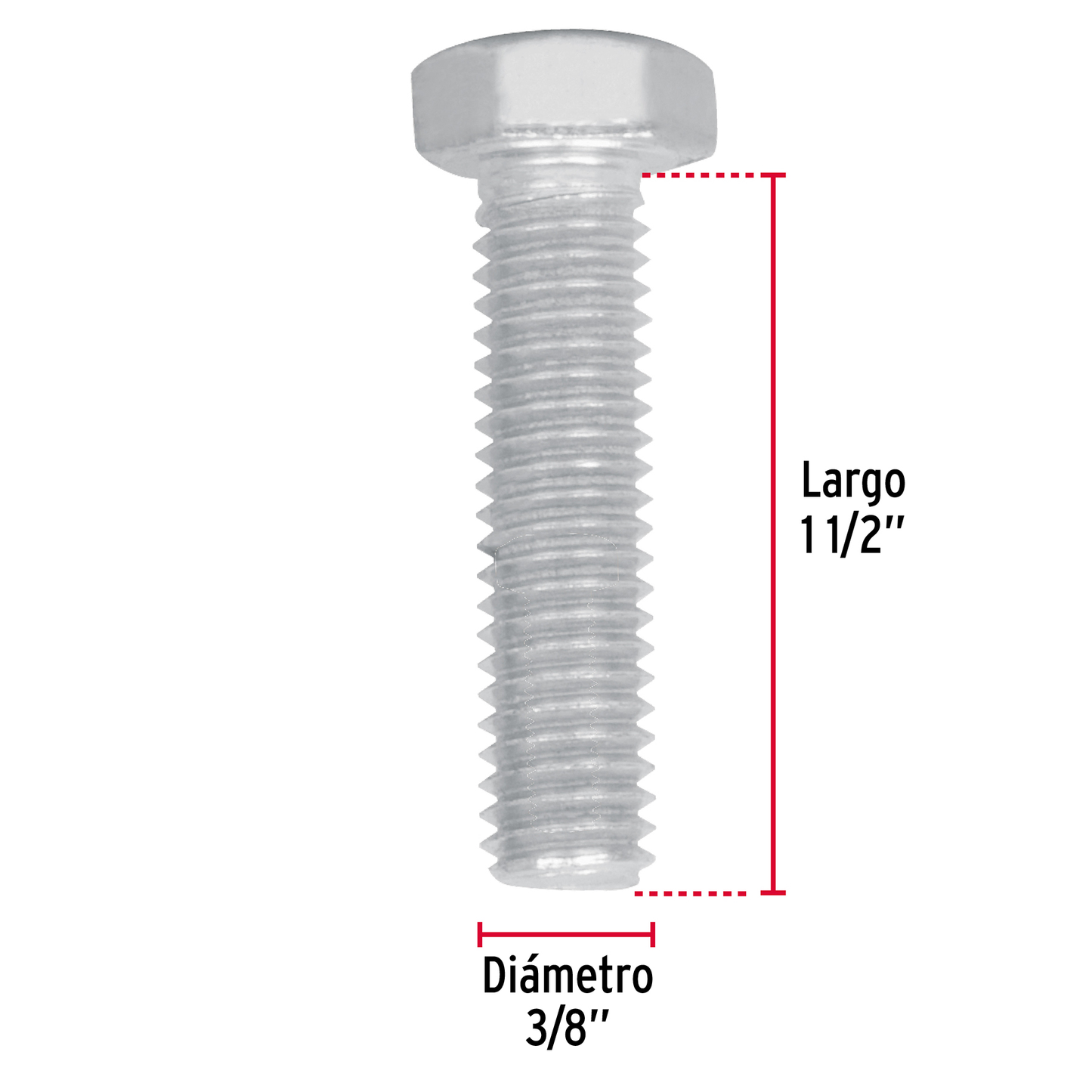 Tornillo acero galvanizado tipo máquina 3/8x1 1/2", 70 pzas