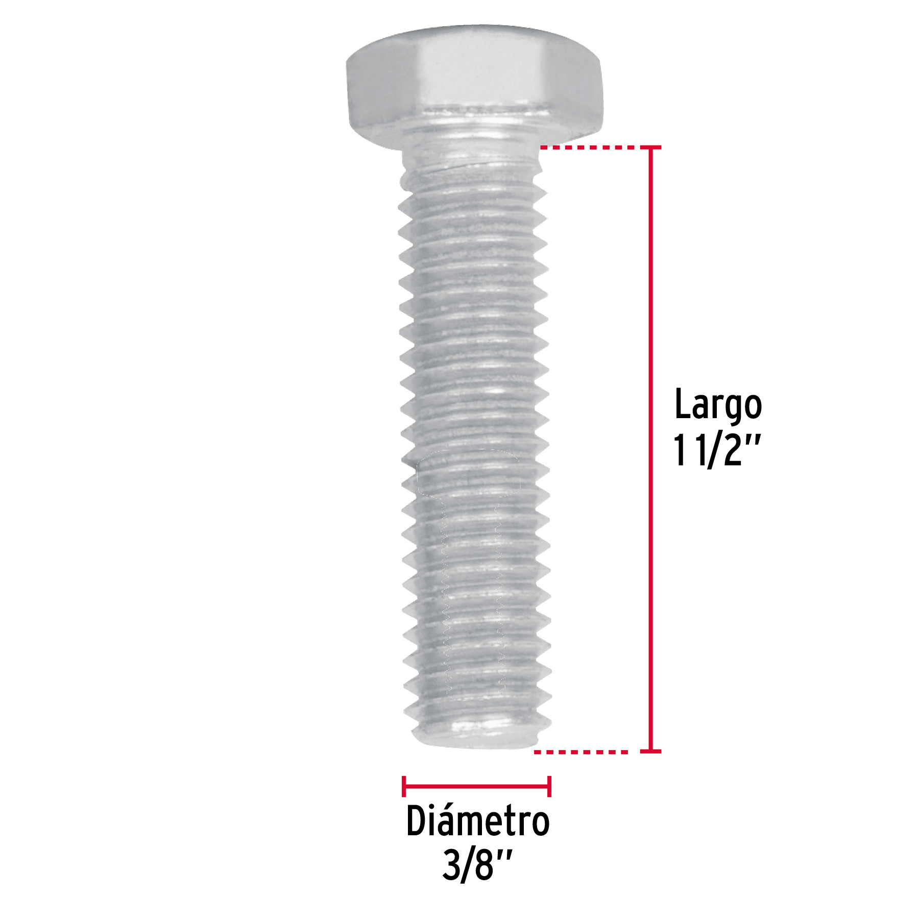 Tornillo acero galvanizado tipo máquina 3/8x1 1/2", 70 pzas