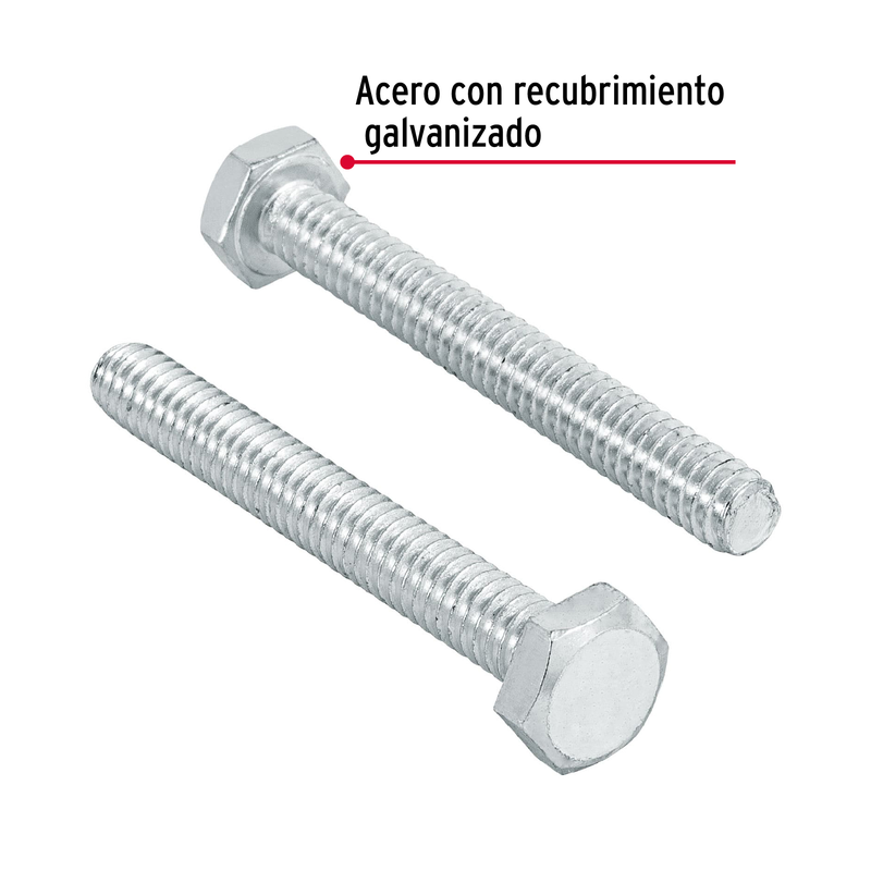 Tornillo acero galvanizado tipo máquina 1/4x2", 60 pzas