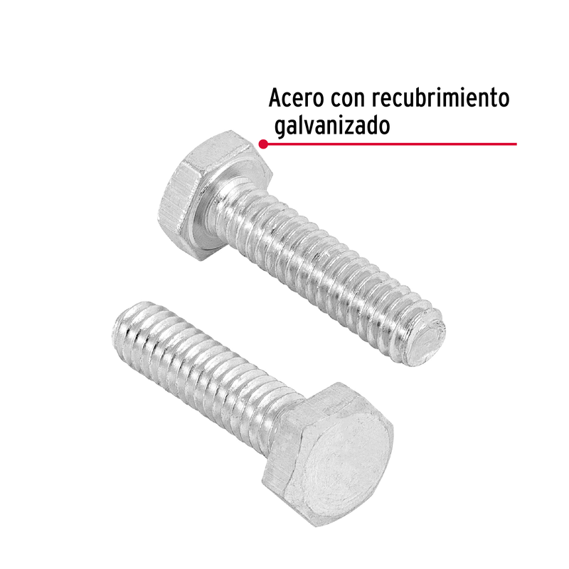 Tornillo acero galvanizado tipo máquina 1/4x1", 100 pzas