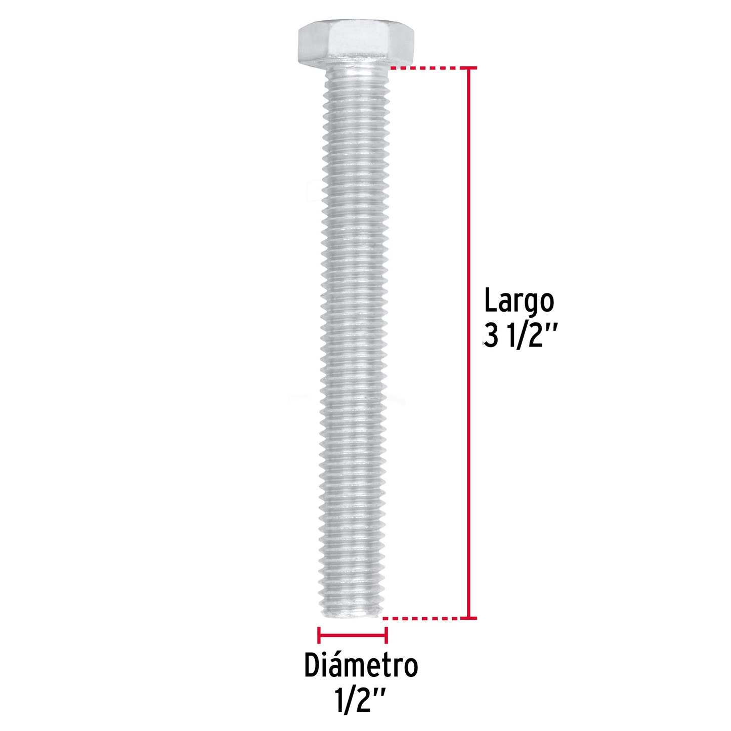 Tornillo acero galvanizado tipo máquina 1/2x3 1/2",20 pzas