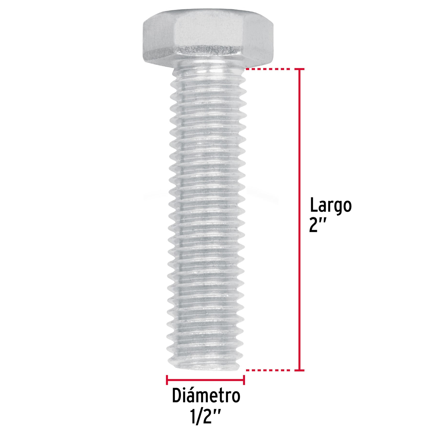 Tornillo acero galvanizado tipo máquina 1/2x2", 30 pzas