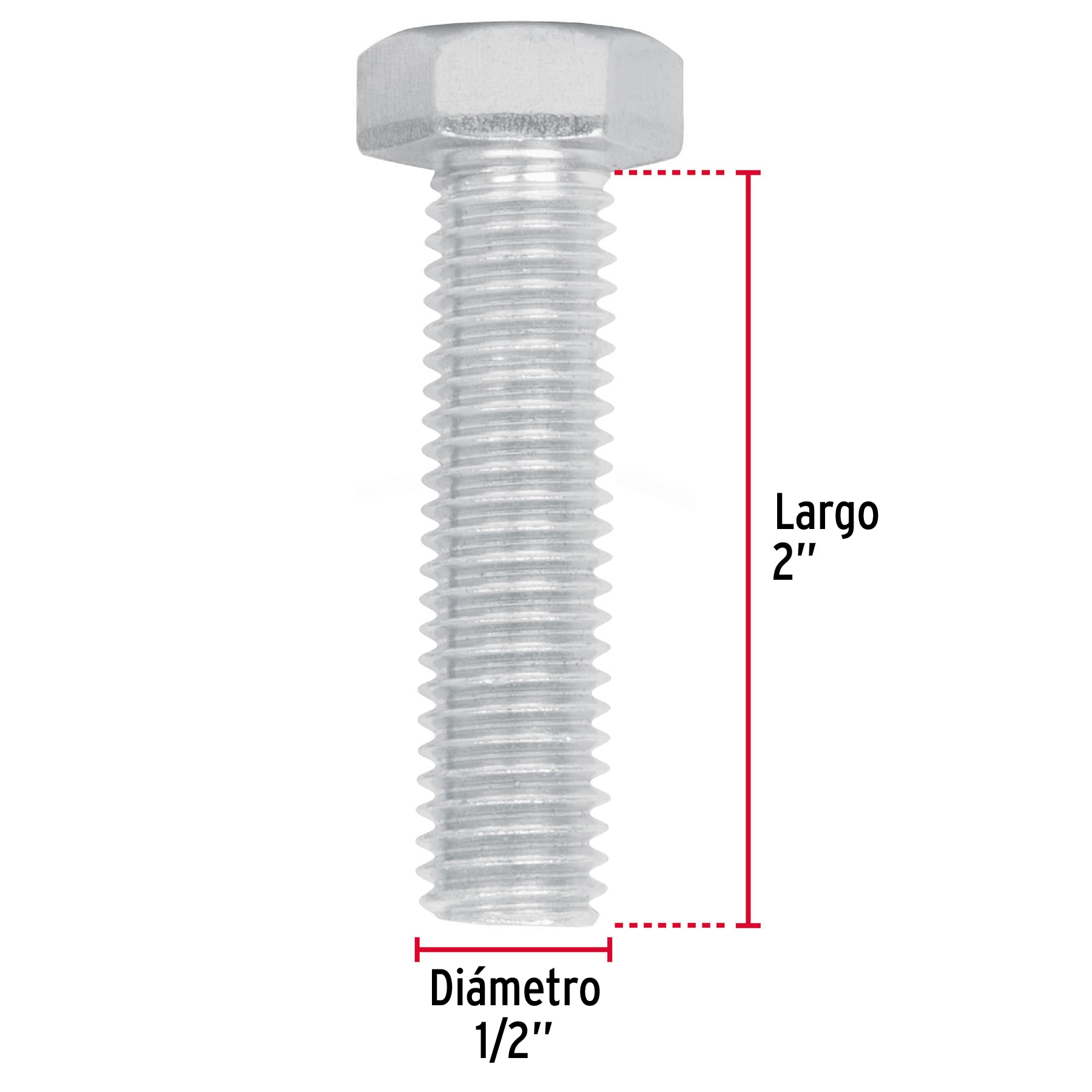 Tornillo acero galvanizado tipo máquina 1/2x2", 30 pzas