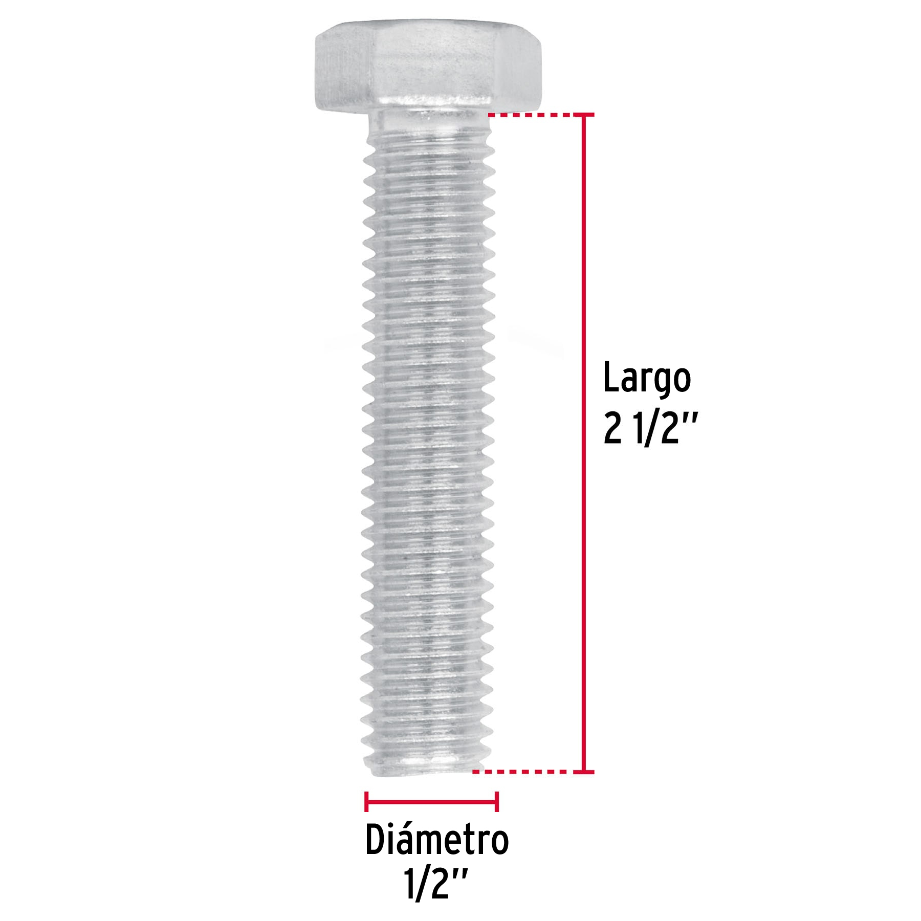 Tornillo acero galvanizado tipo máquina 1/2x2 1/2",20 pzas