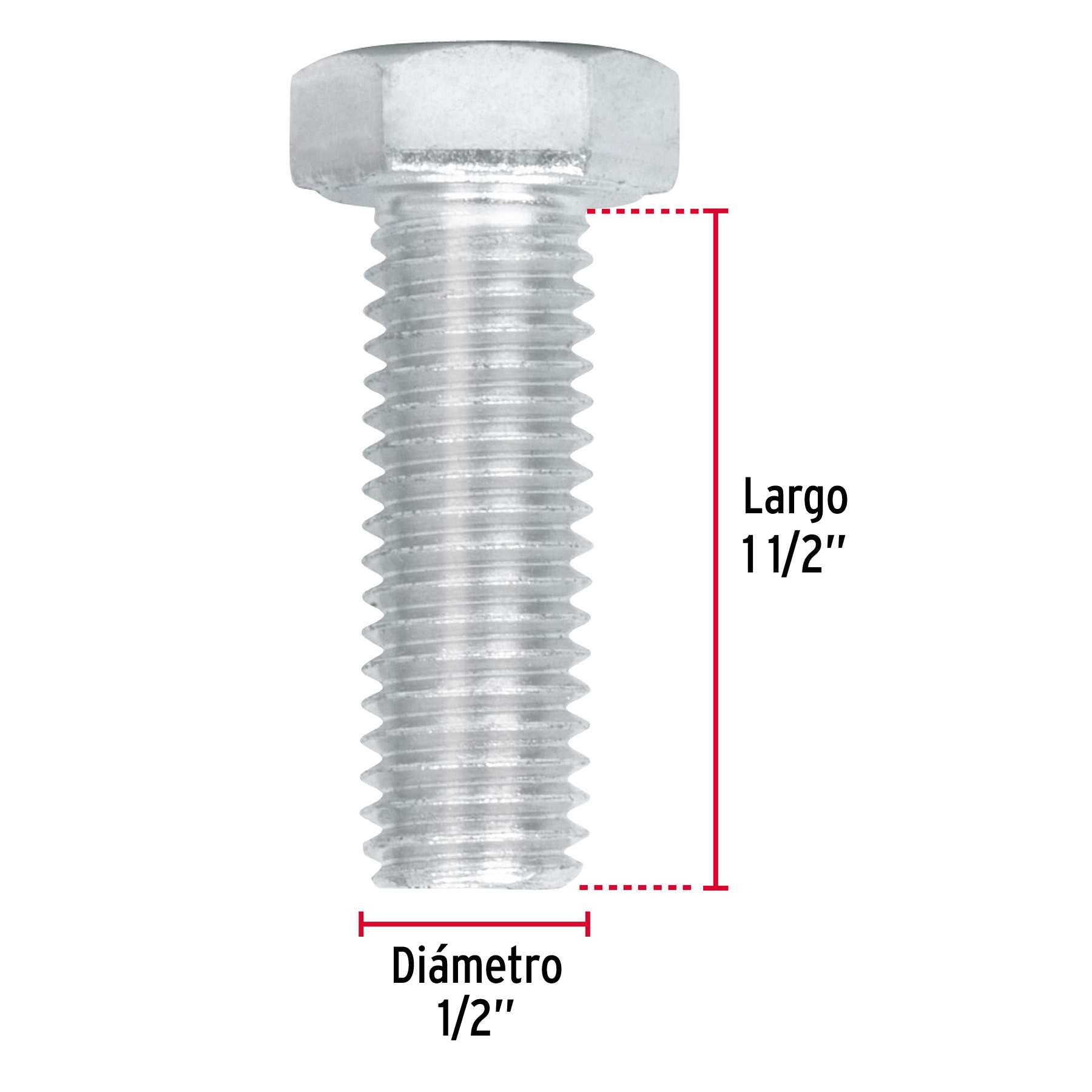 Tornillo acero galvanizado tipo máquina 1/2x1 1/2",30 pzas