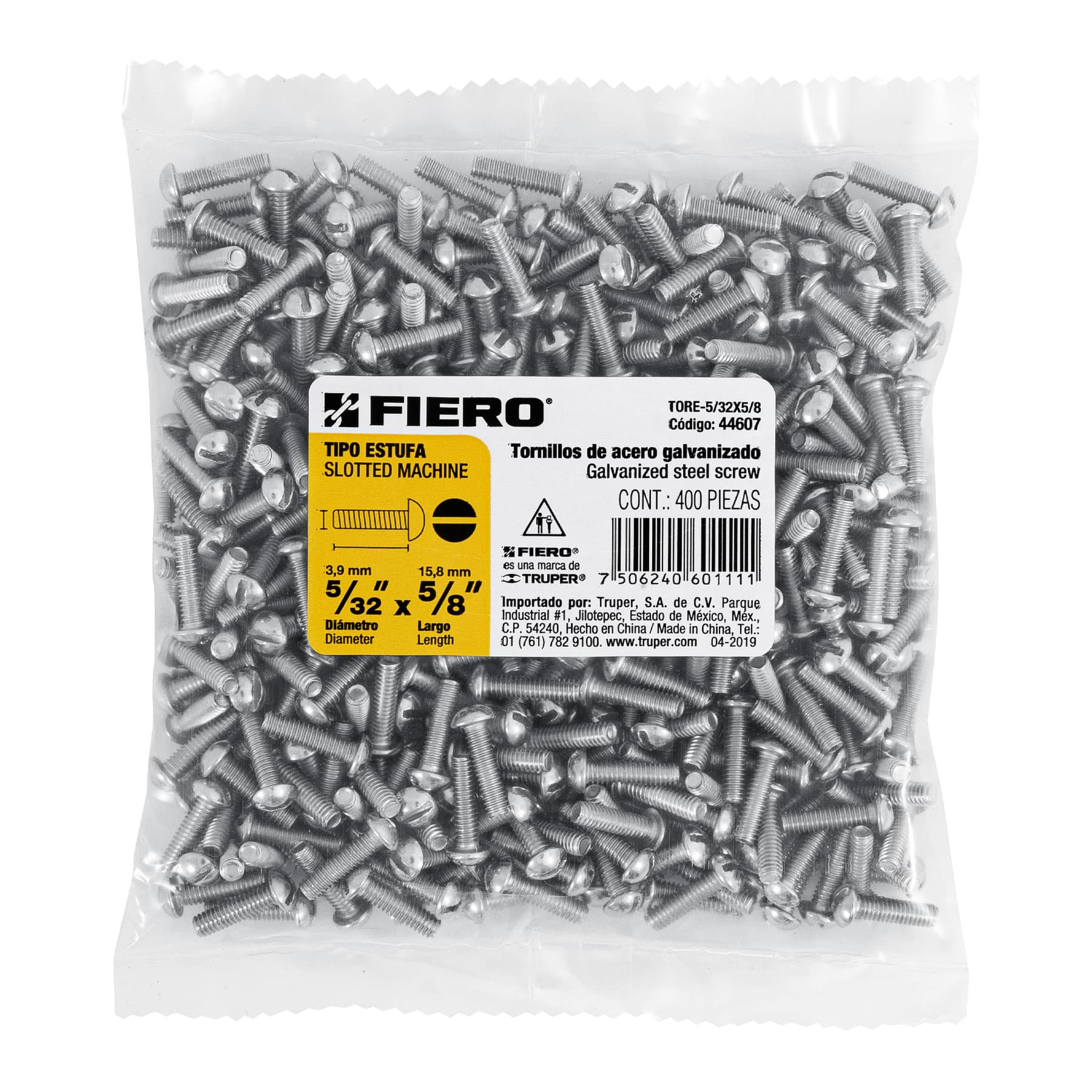 Tornillo acero galvanizado tipo estufa 5/32x5/8", 400 pzas