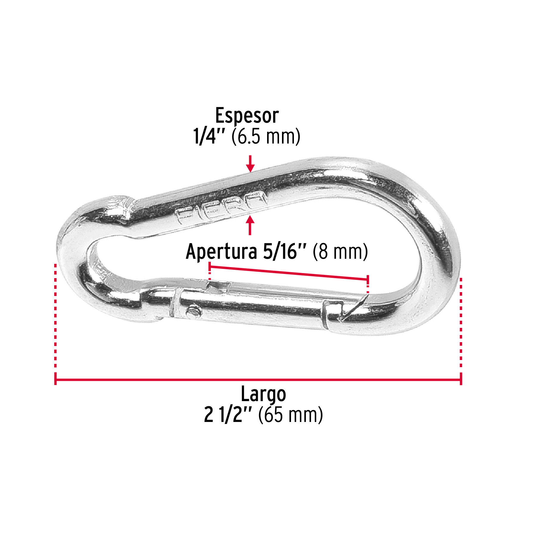 Bandola mosquetón, de acero, 1/4"