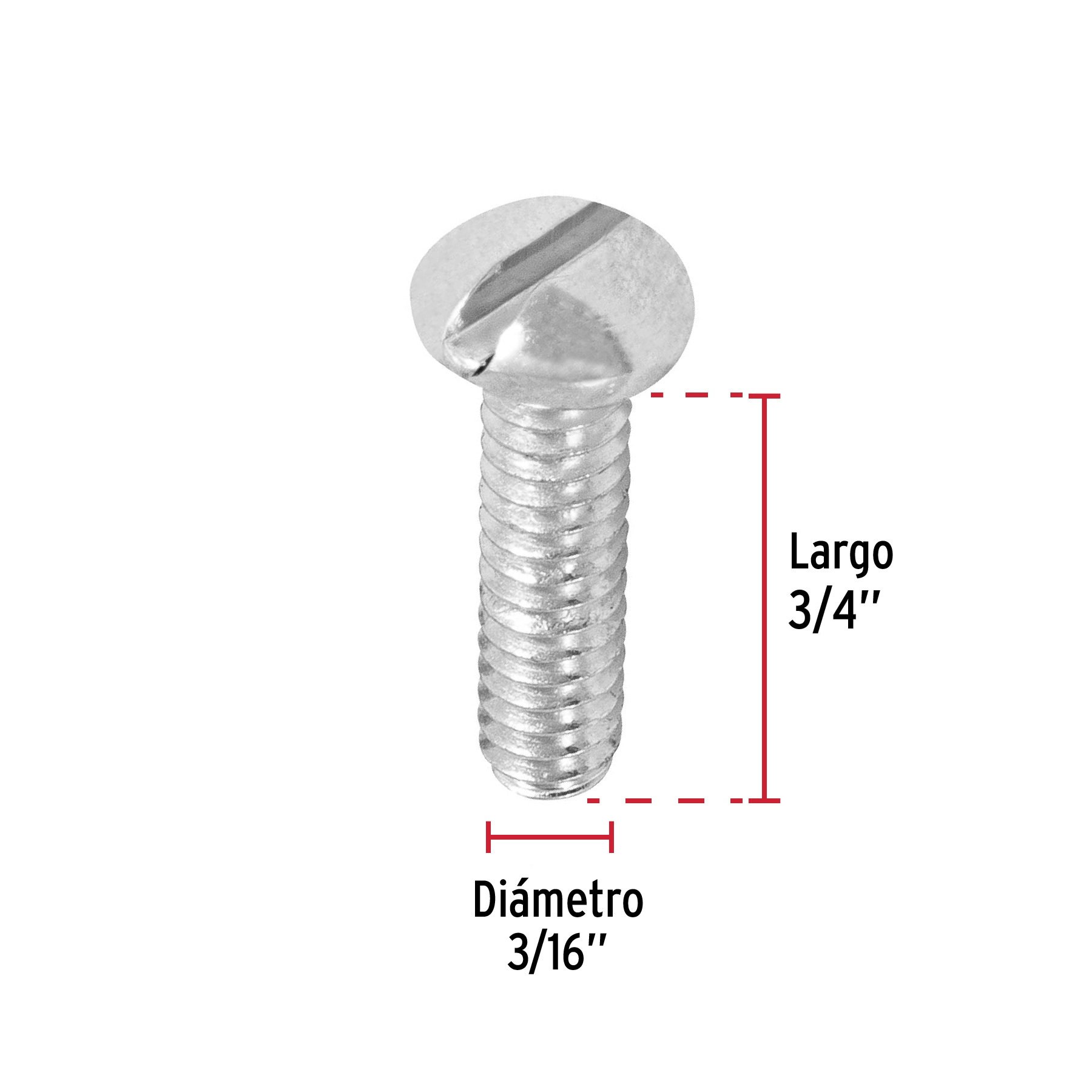 Tornillo acero galvanizado tipo estufa 3/16x3/4", 250 pzas