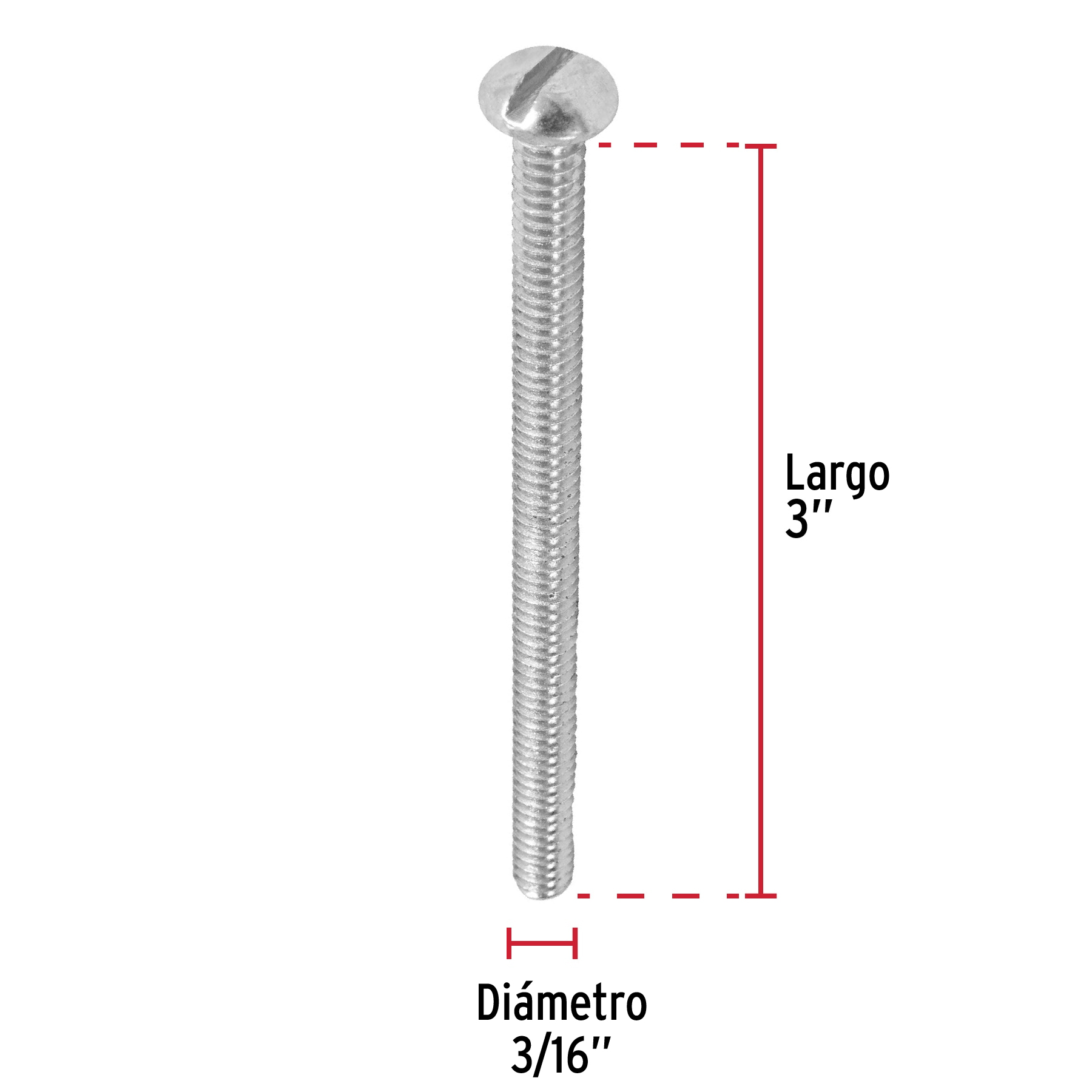 Tornillo acero galvanizado tipo estufa 3/16x3", 100 pzas