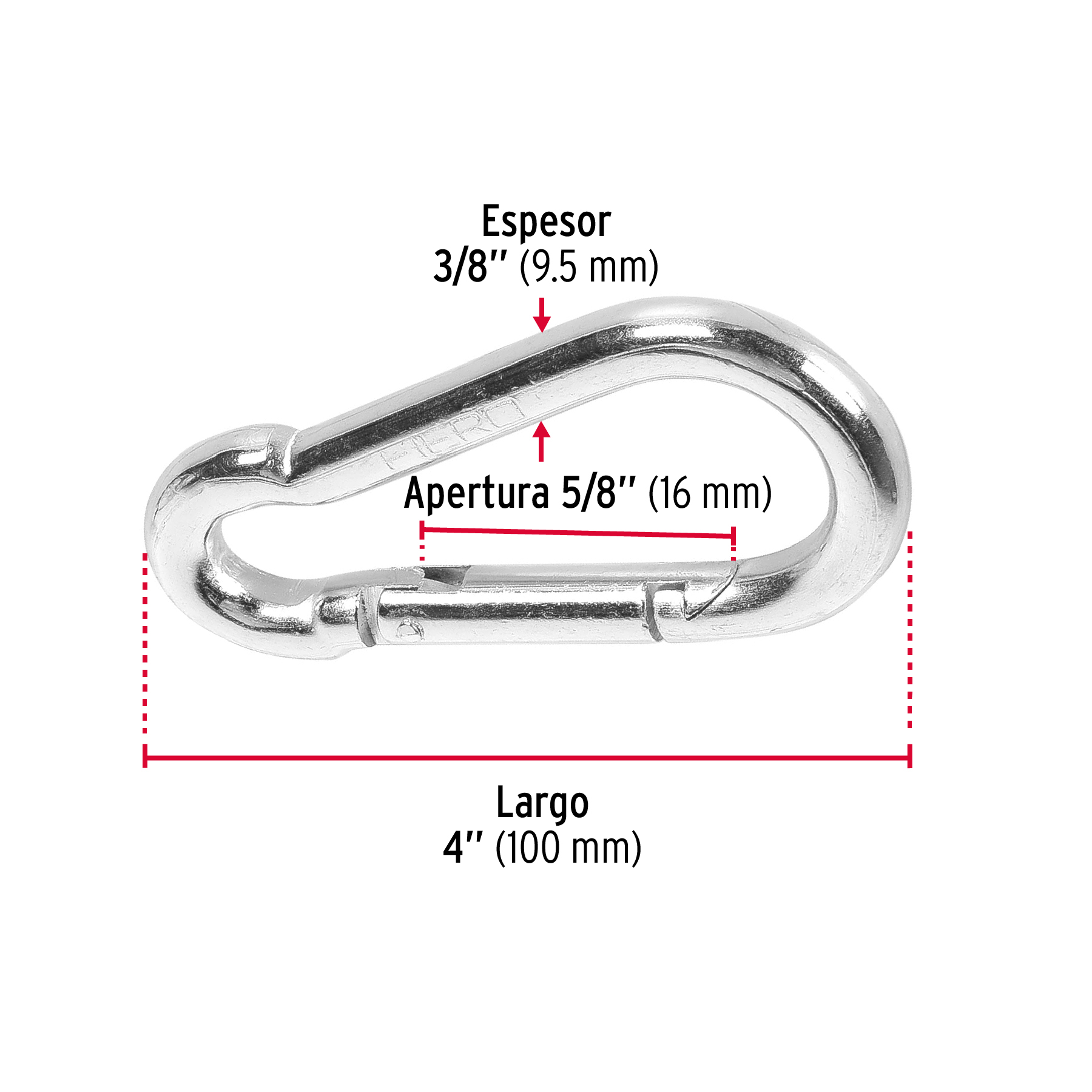 Bandola mosquetón, de acero, 3/8"