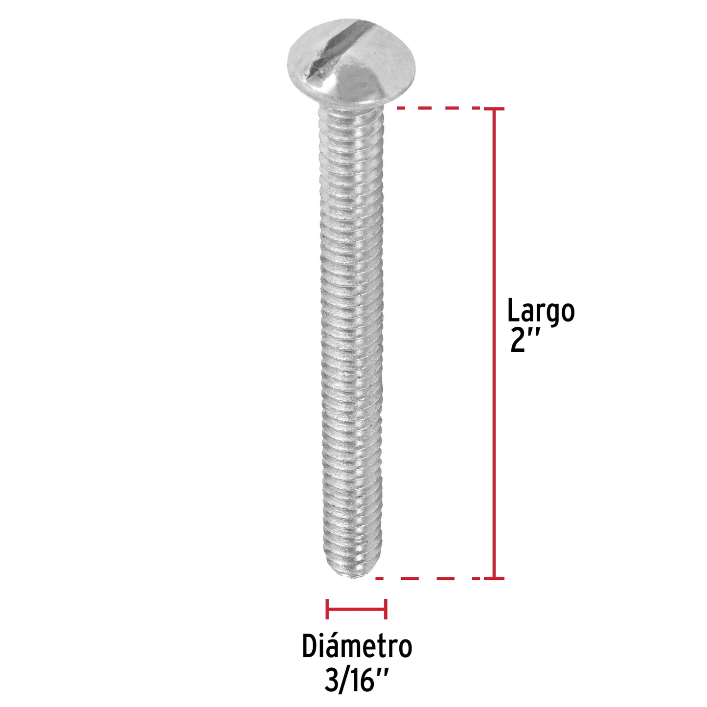 Tornillo acero galvanizado tipo estufa 3/16 x 2", 100 pzas
