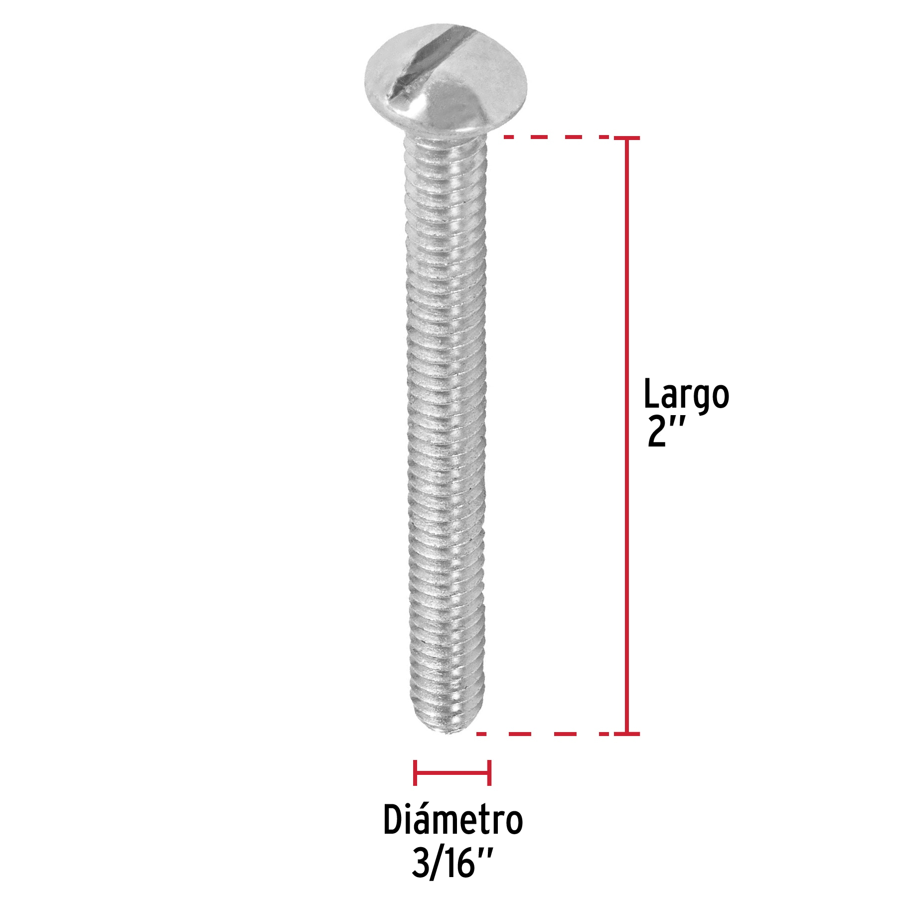 Tornillo acero galvanizado tipo estufa 3/16 x 2", 100 pzas