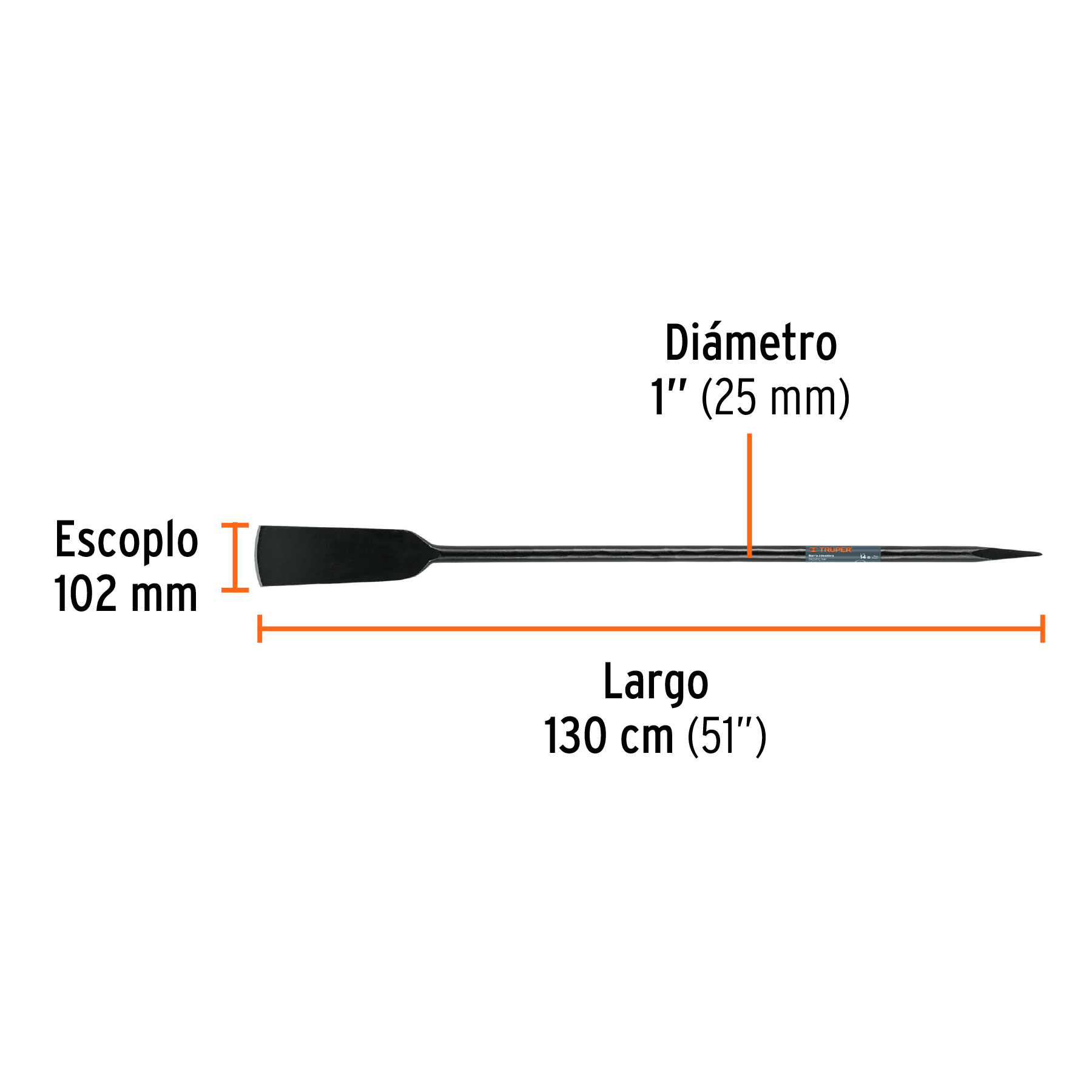 Barra cavadora 1-1/8" 1300 mm x 102 mm
