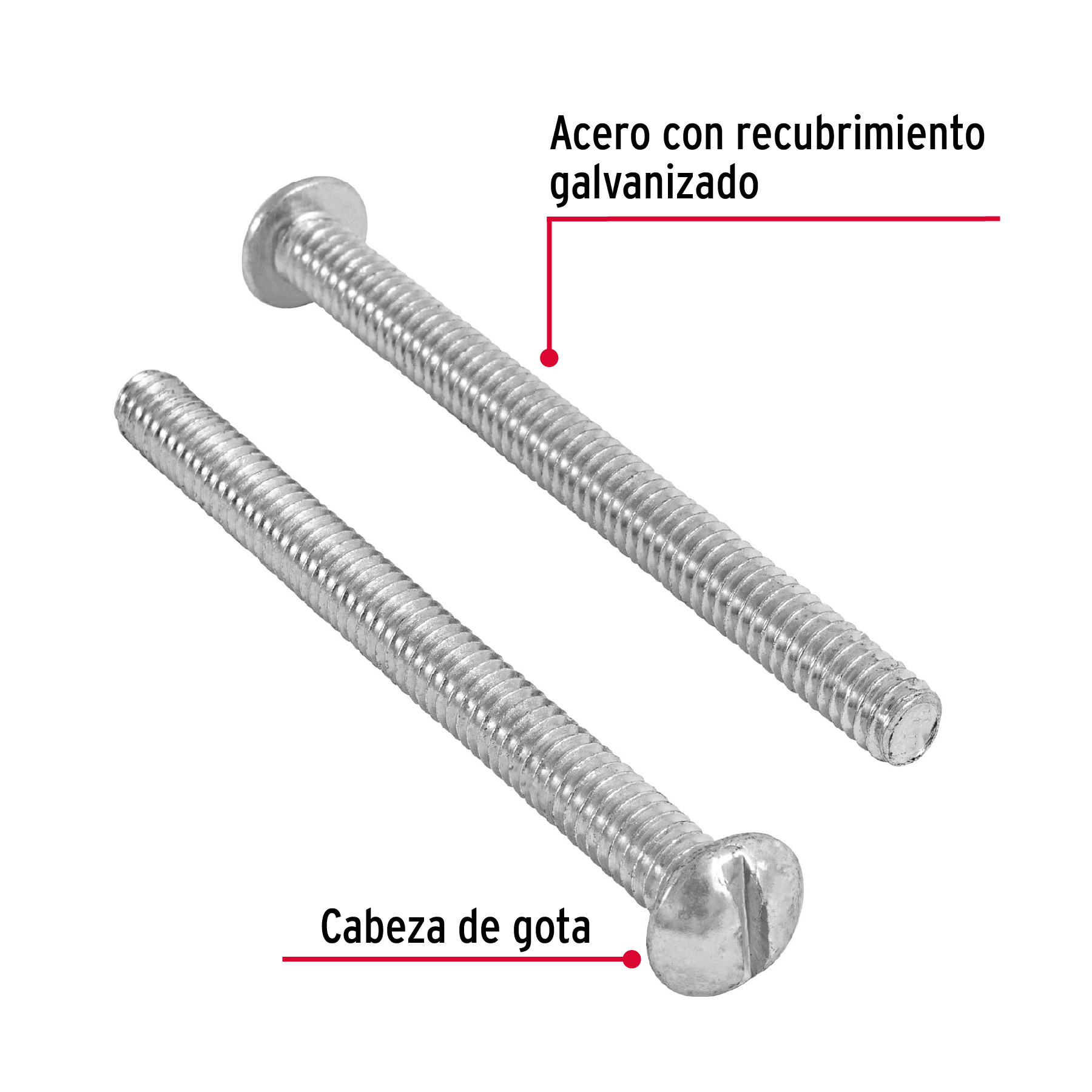 Tornillo acero galvanizado tipo estufa 1/4x3", 50 pzas