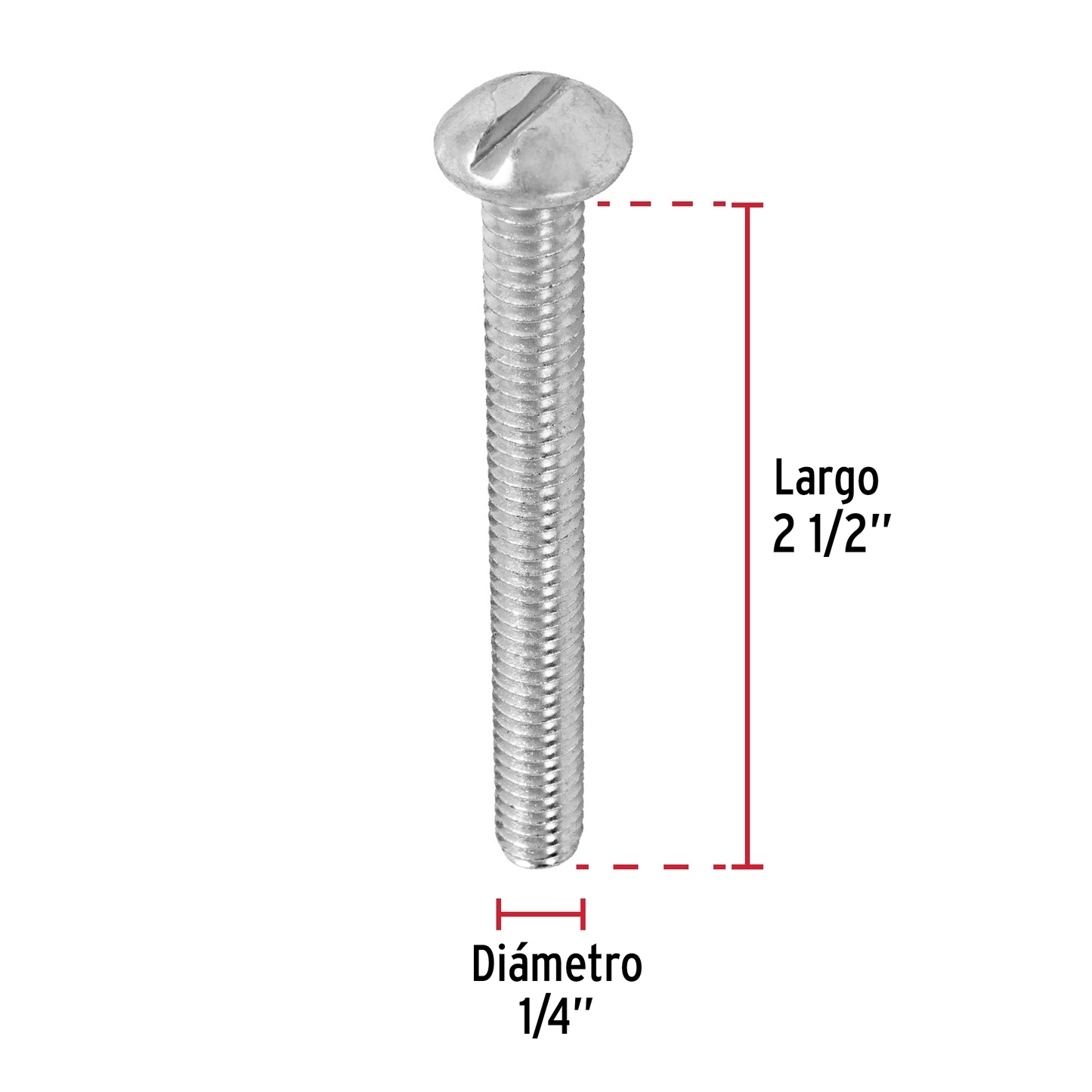 Tornillo acero galvanizado tipo estufa 1/4x2 1/2", 50 pzas