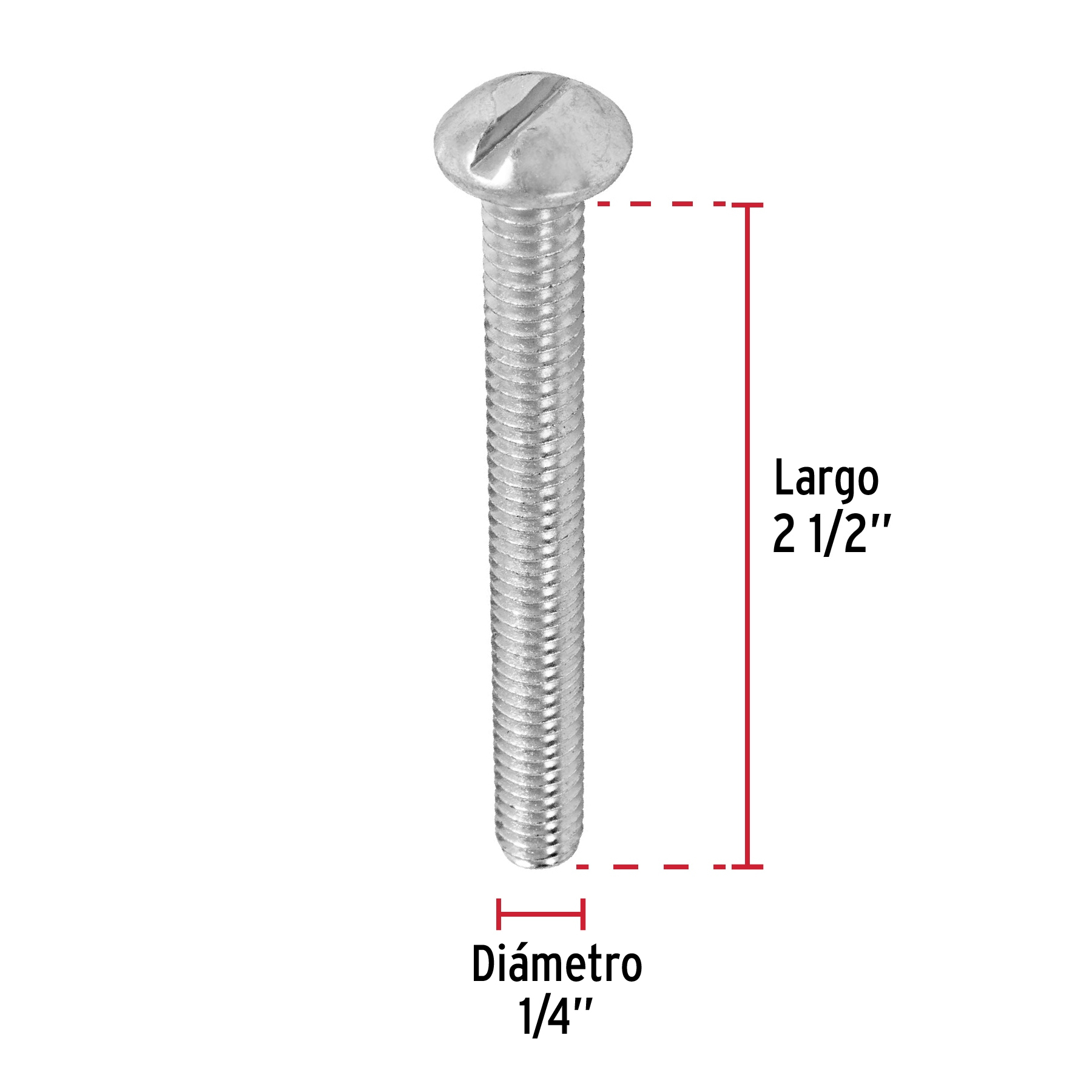 Tornillo acero galvanizado tipo estufa 1/4x2 1/2", 50 pzas