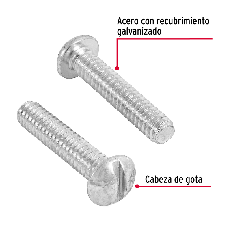 Tornillo acero galvanizado tipo estufa 1/4x1 1/4",100 pzas