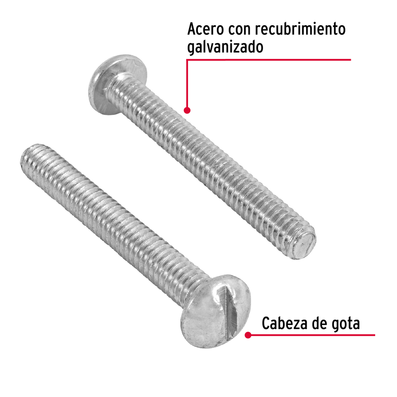 Tornillo acero galvanizado tipo estufa 1/4 x 2", 50 pzas