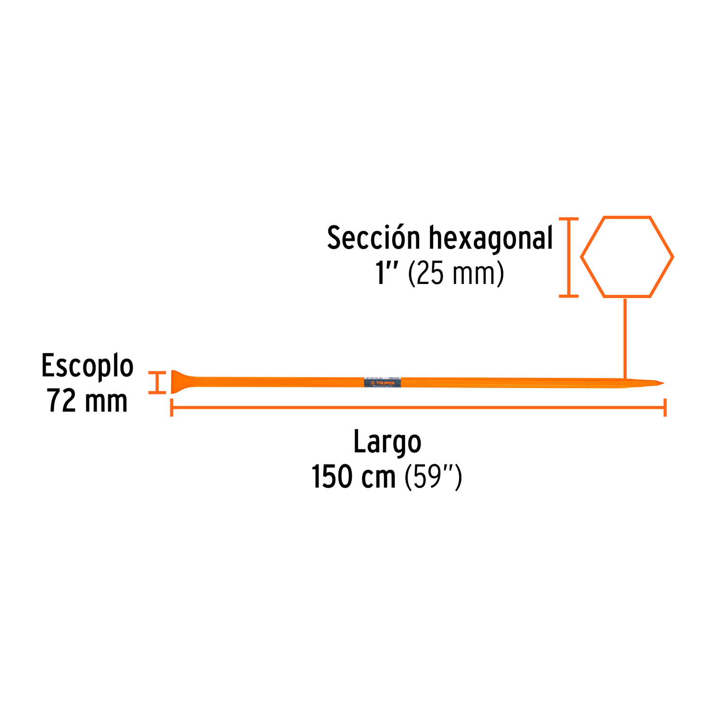Barreta de punta de 1" x 150 cm, escoplo ancho