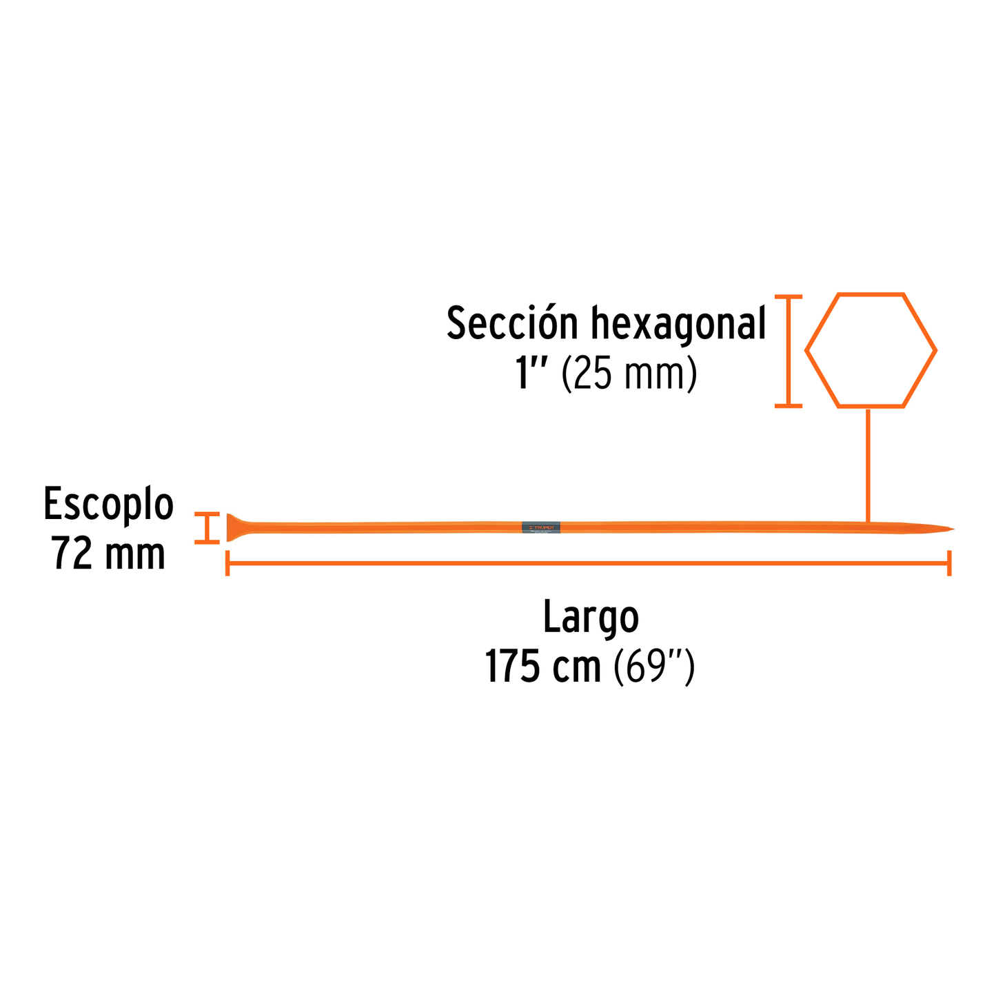 Barreta de punta de 1" x 175 cm, escoplo ancho