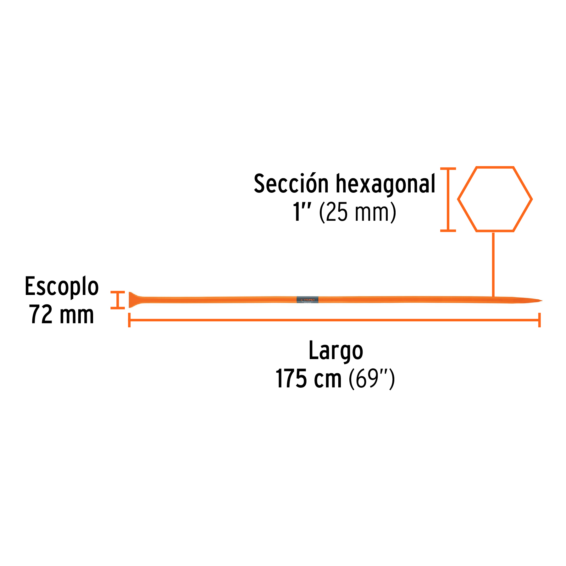 Barreta de punta de 1" x 175 cm, escoplo ancho