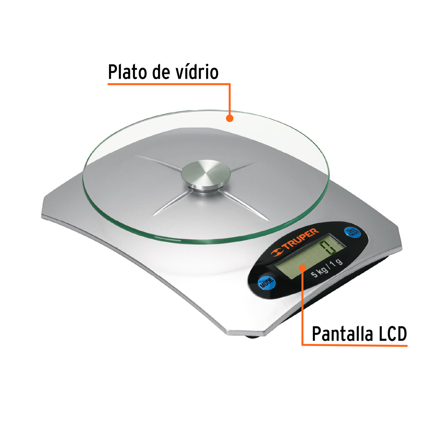 Báscula digital base de vidrio para cocina, capacidad 5kg