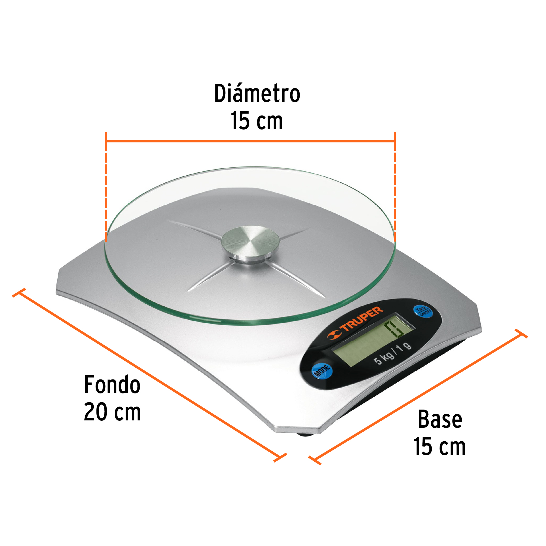 Báscula digital base de vidrio para cocina, capacidad 5kg