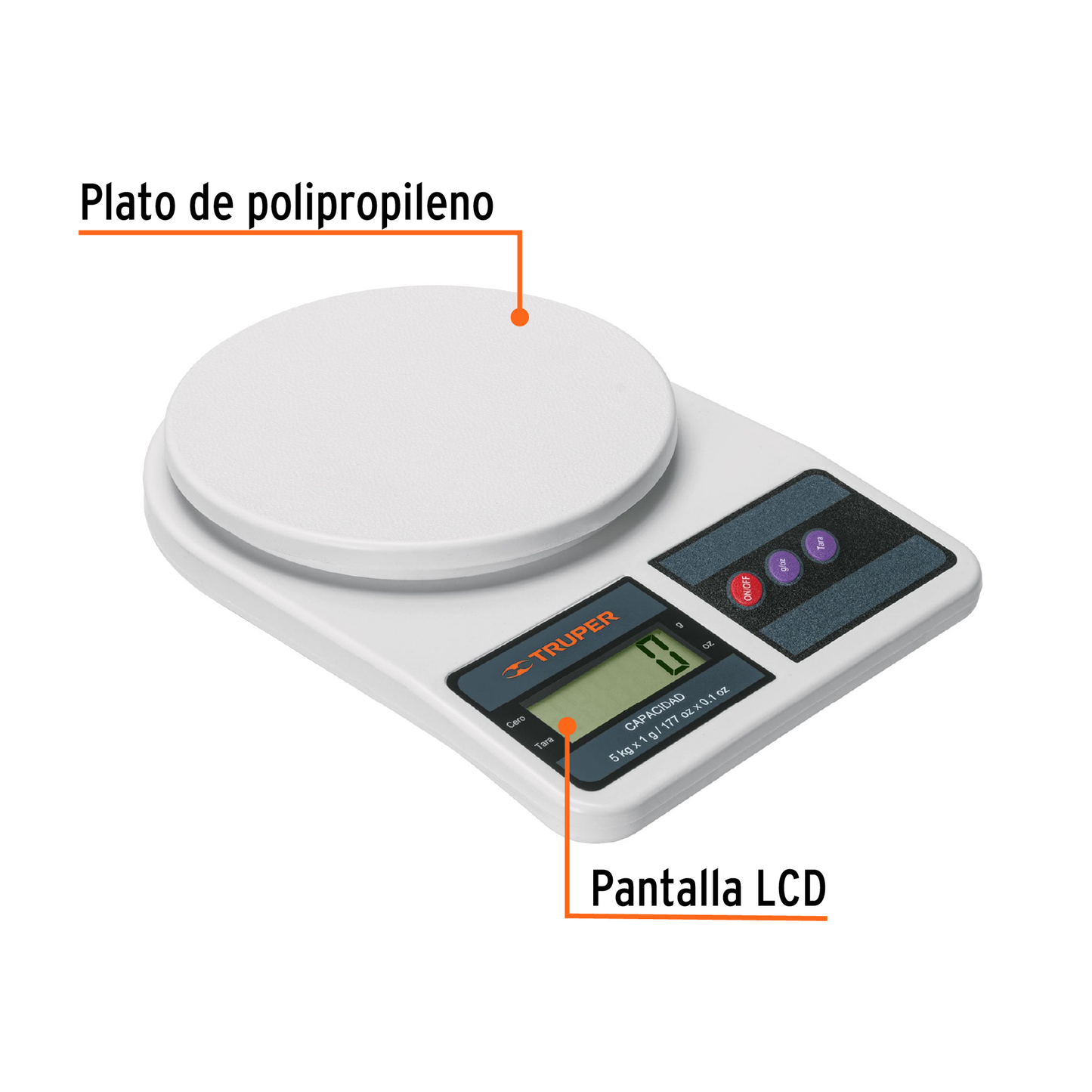 Báscula digital base plástica para cocina capacidad 5kg