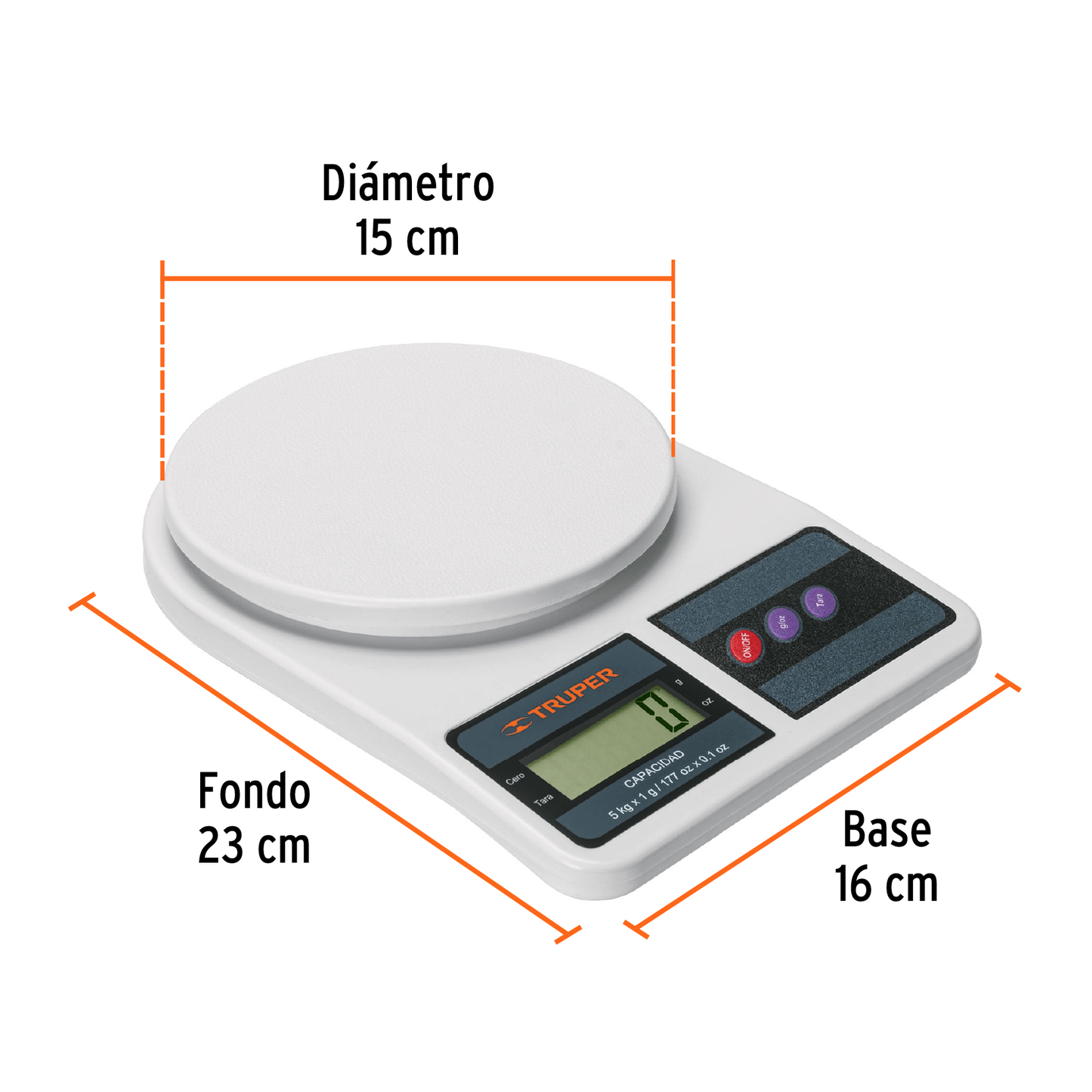 Báscula digital base plástica para cocina capacidad 5kg