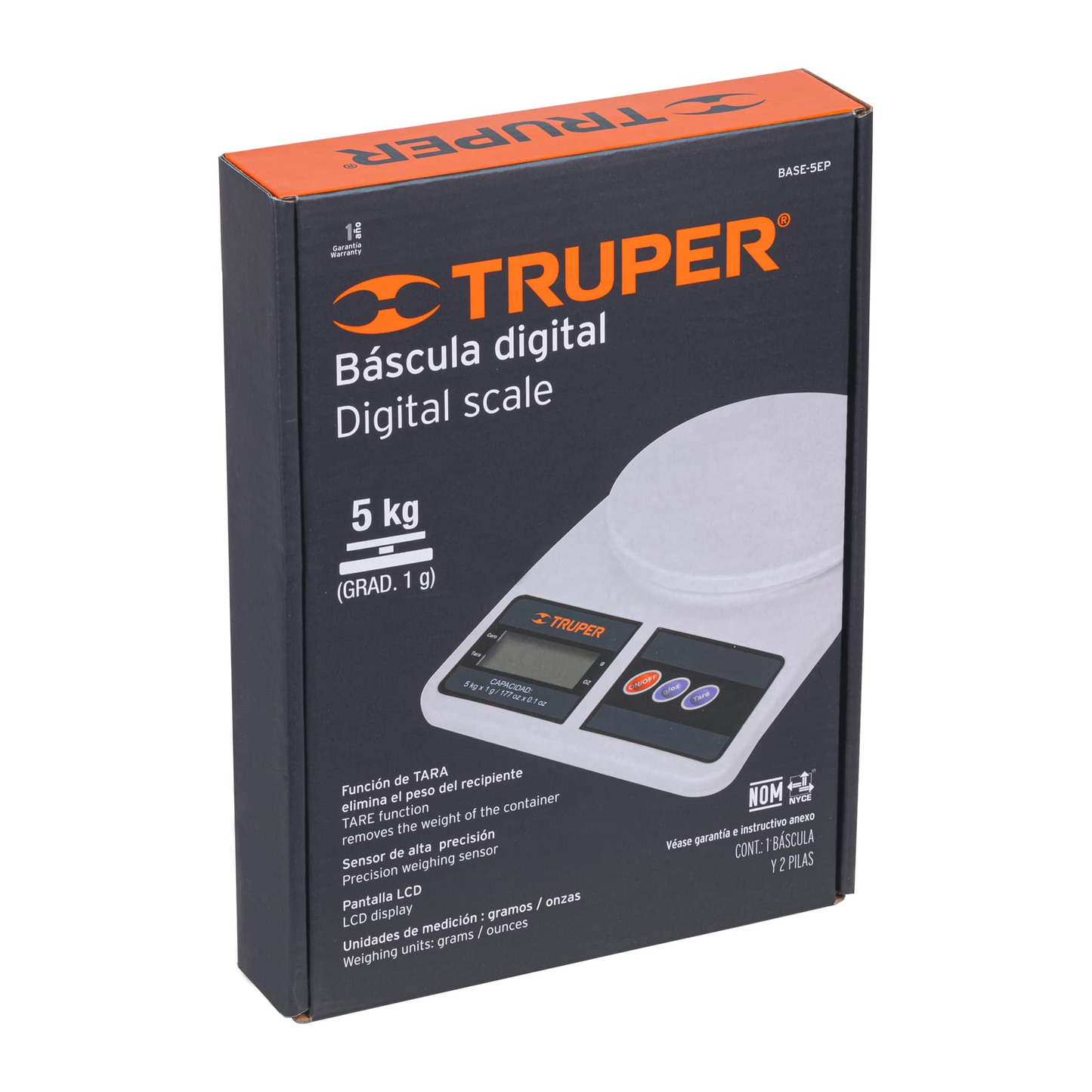 Báscula digital base plástica para cocina capacidad 5kg