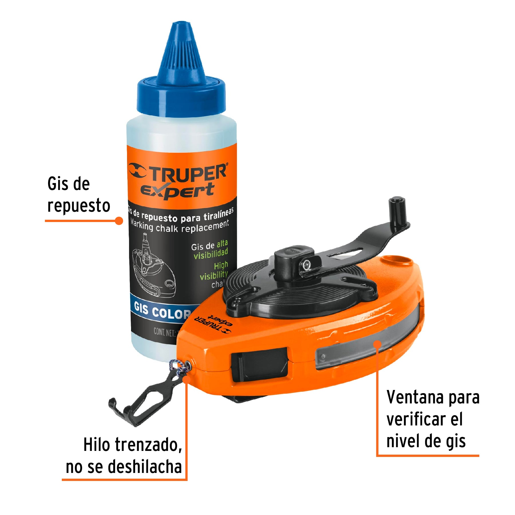 Tiralíneas 100 ft, uso rudo, cuerpo de aluminio