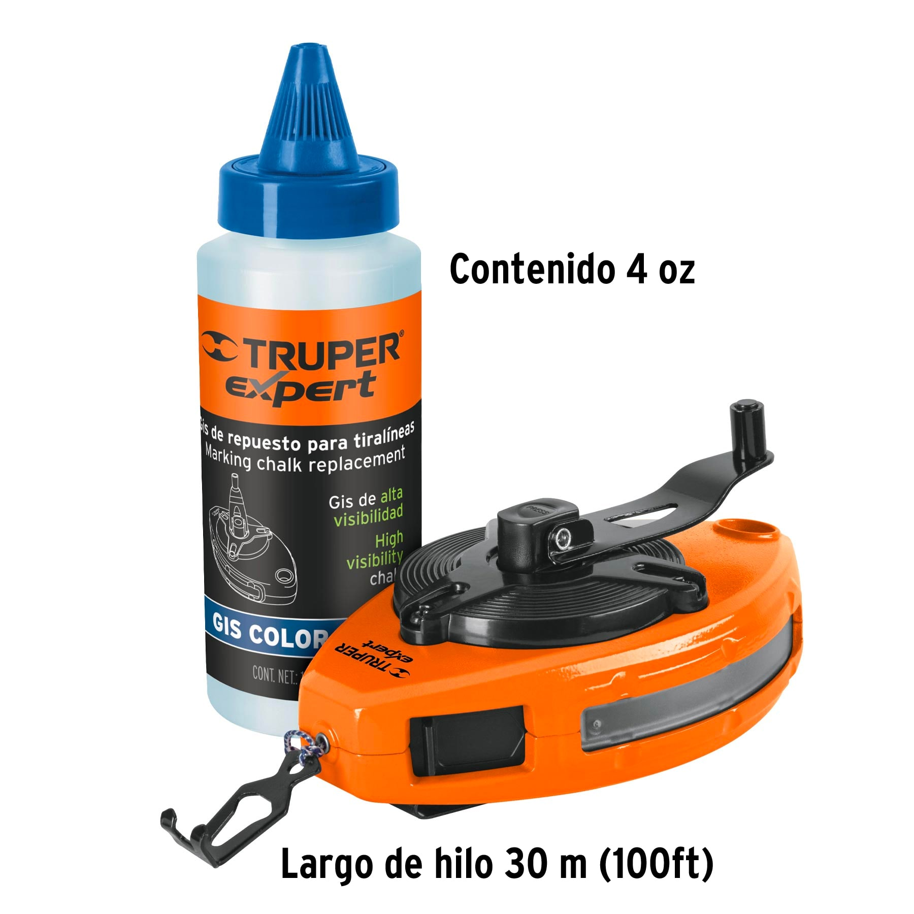 Tiralíneas 100 ft, uso rudo, cuerpo de aluminio