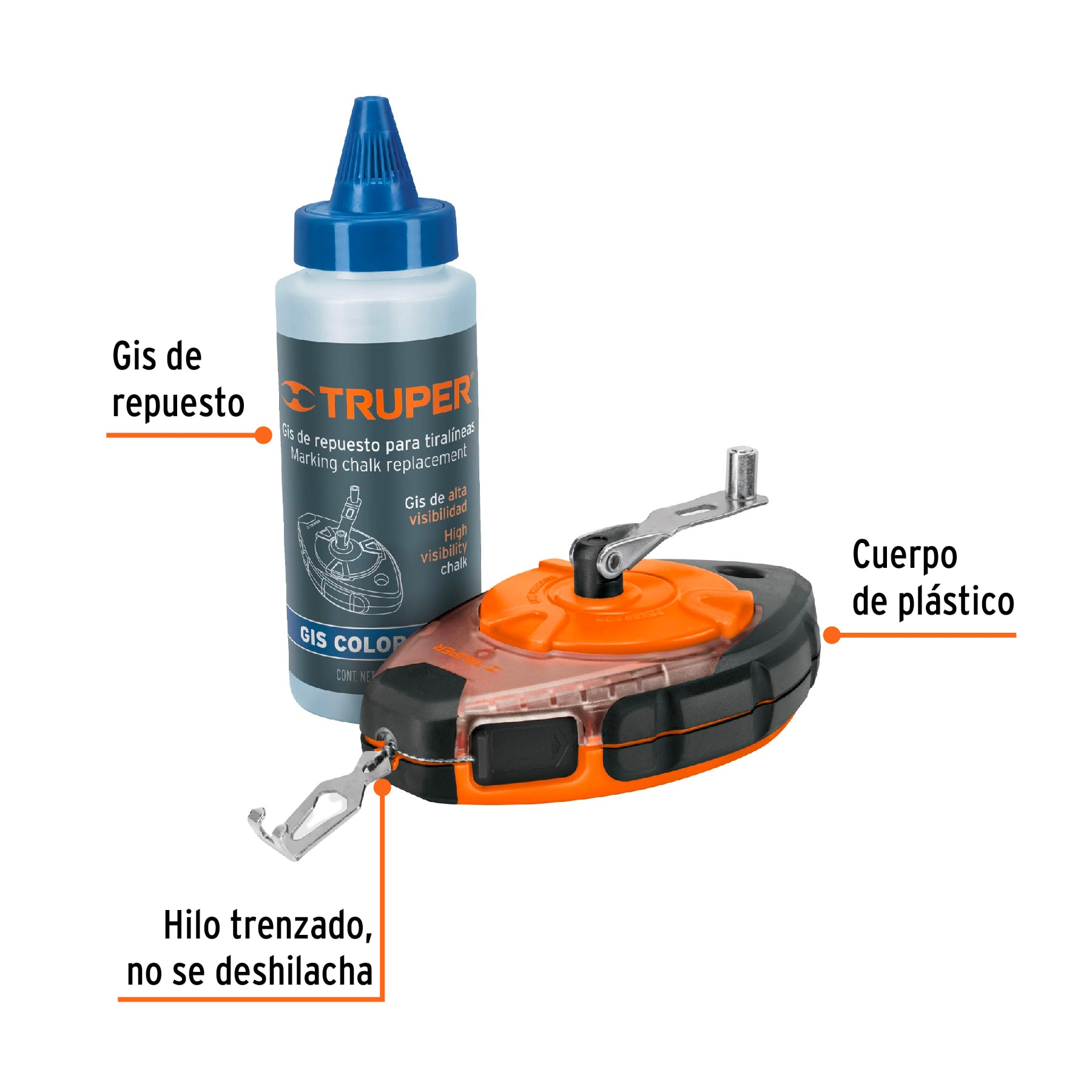 Tiralíneas 100 ft, cuerpo plástico, incluye gis
