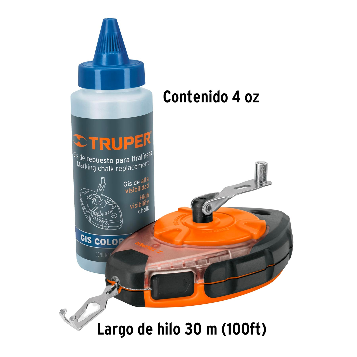 Tiralíneas 100 ft, cuerpo plástico, incluye gis
