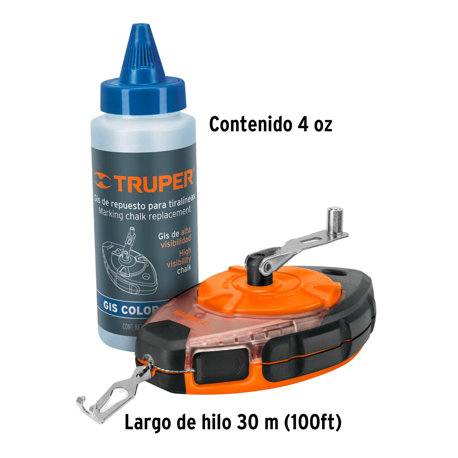 Tiralíneas 100 ft, cuerpo plástico, incluye gis