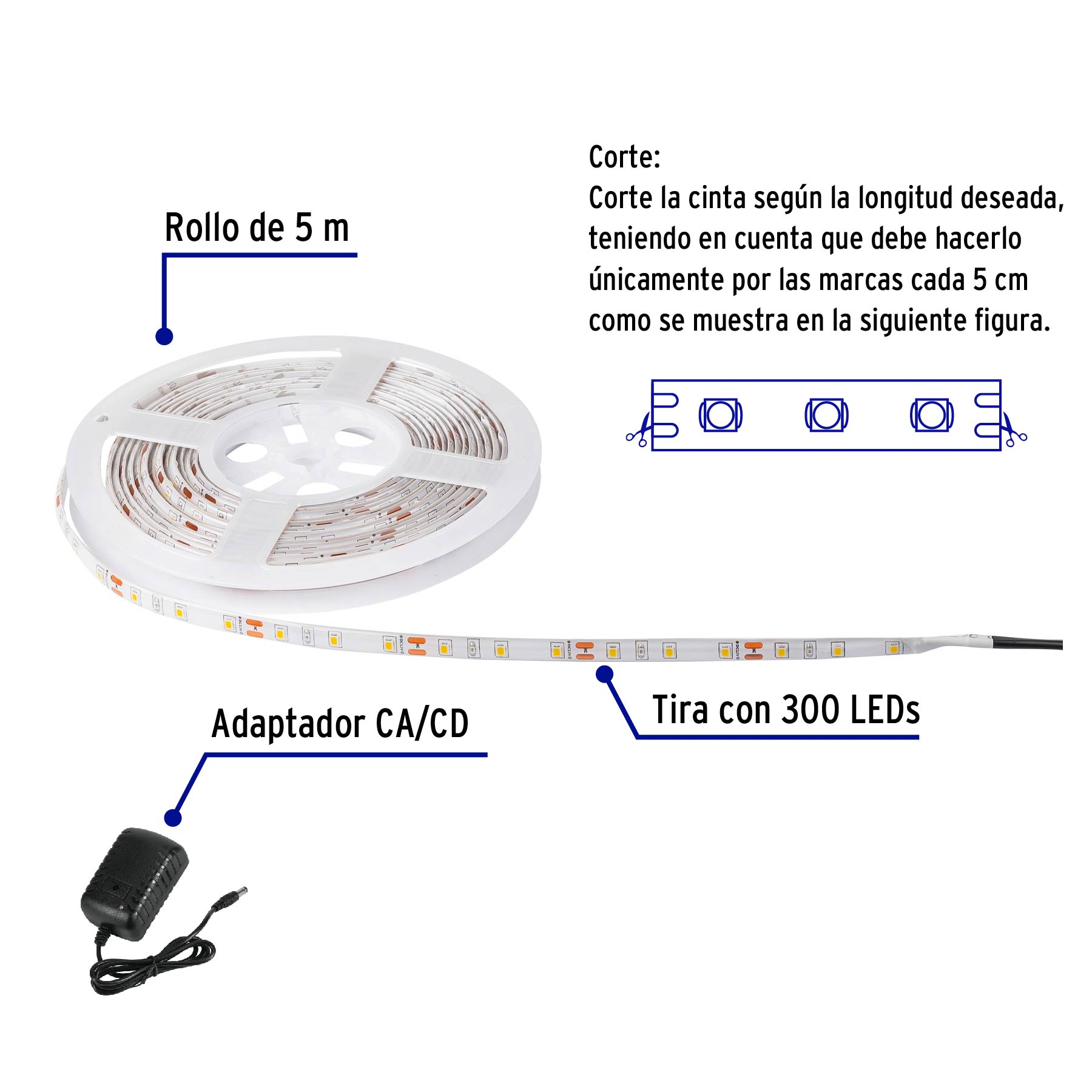 Tira LED multicolor RGB 40 W, 5 m para interior y exterior