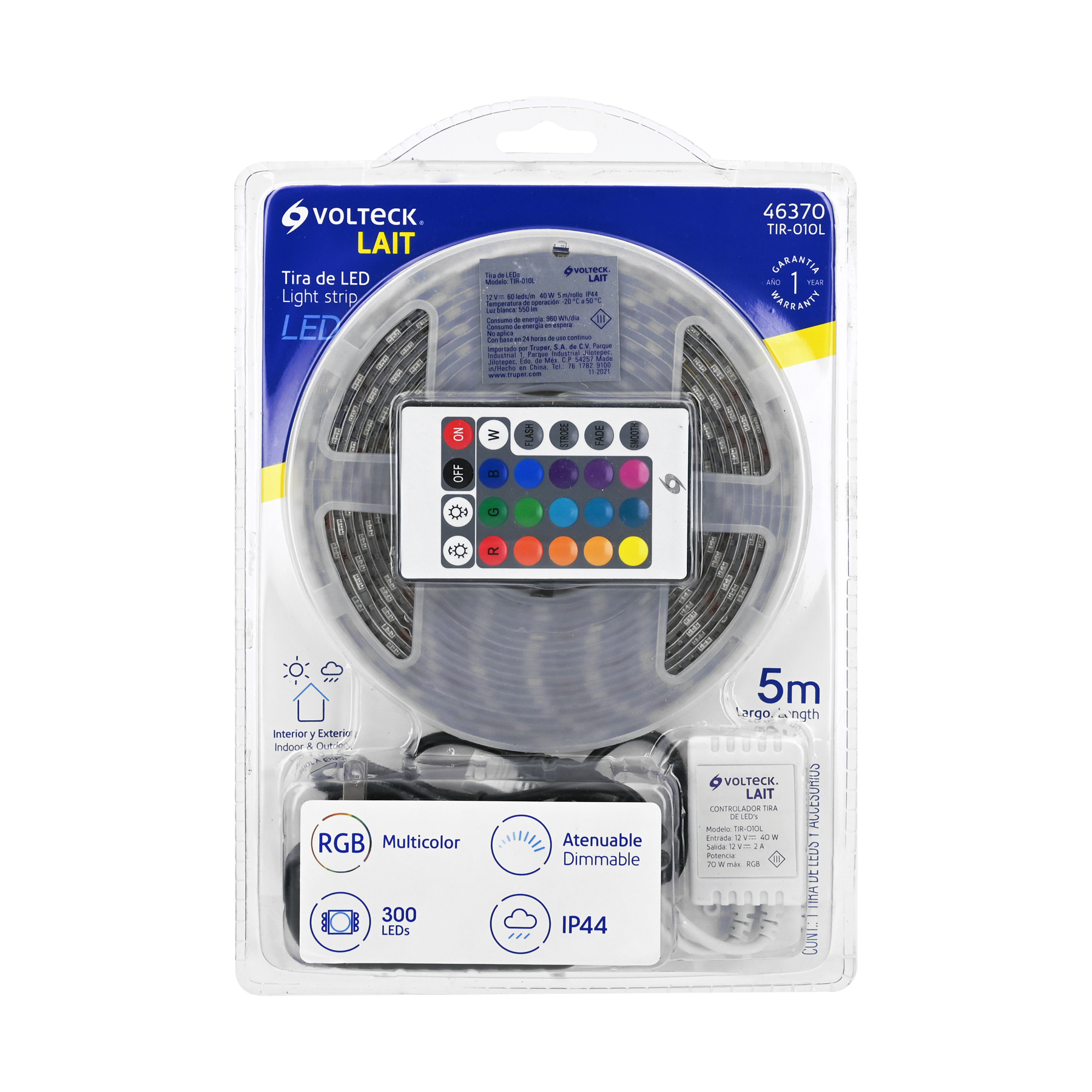 Tira LED multicolor RGB 40 W, 5 m para interior y exterior