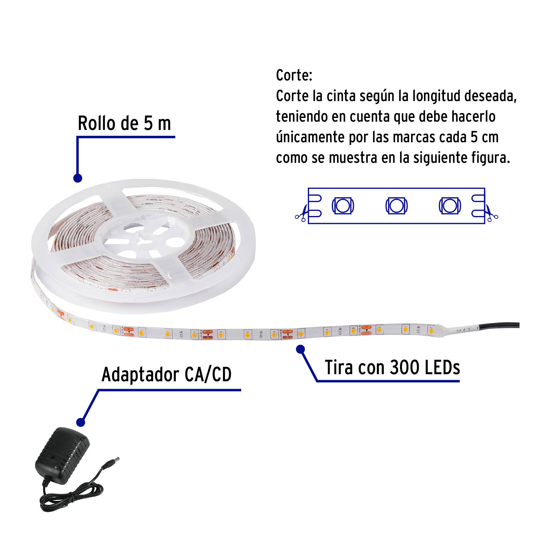 Tira de LED para interior y exterior, 5 m, 18 W, 2700K