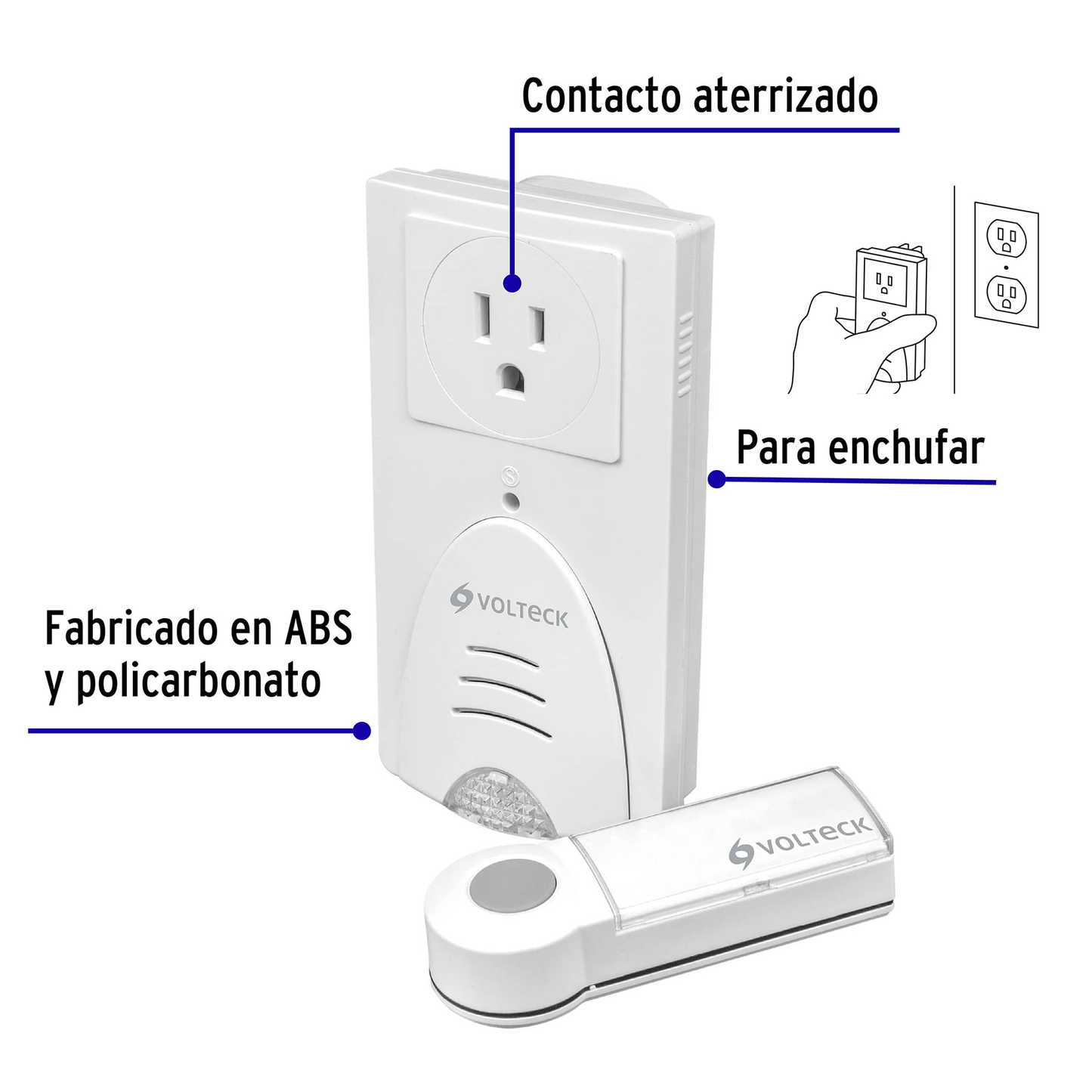 Timbre inalámbrico con clavija, alcance de 50 m.