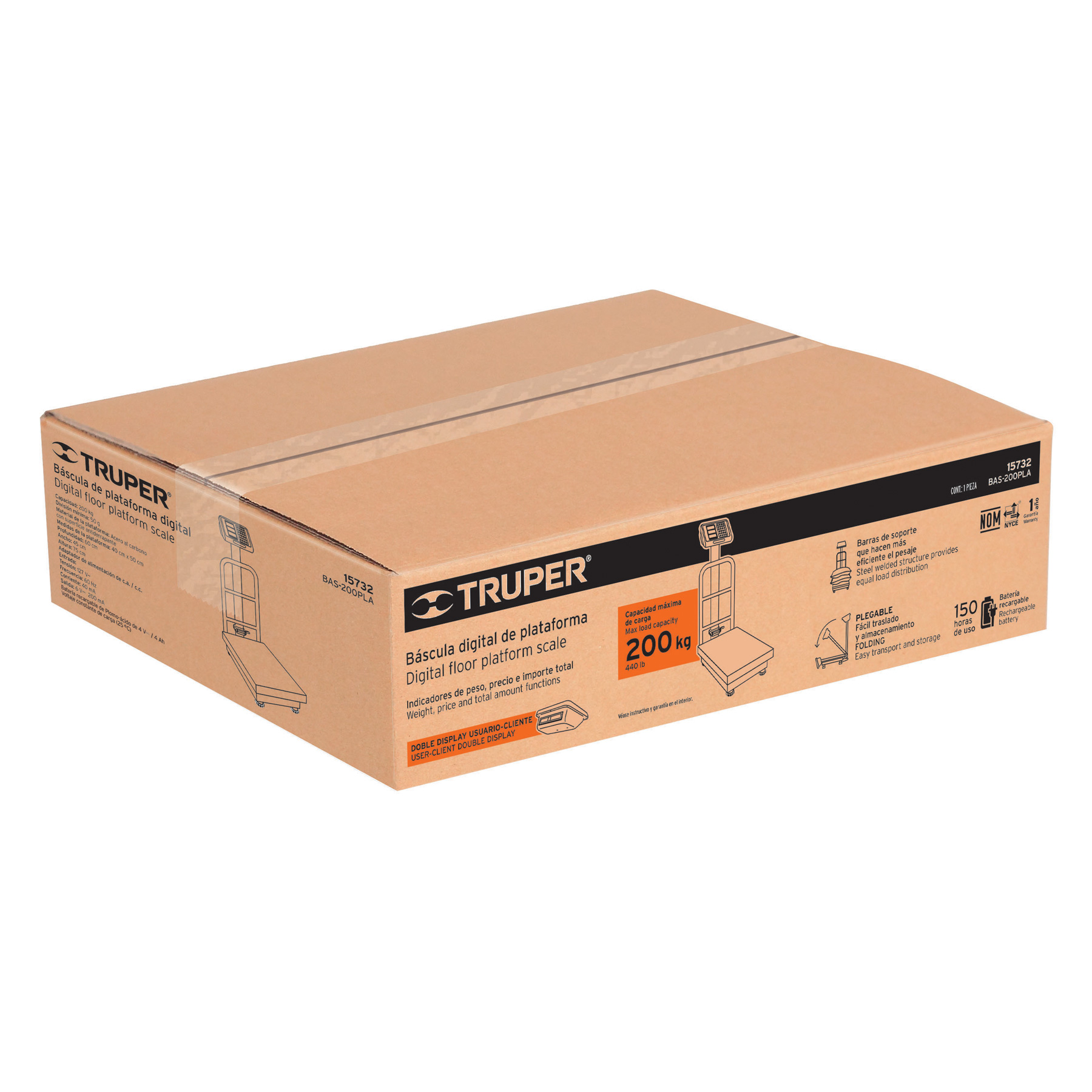 Báscula plegable de plataforma capacidad 200 Kg.