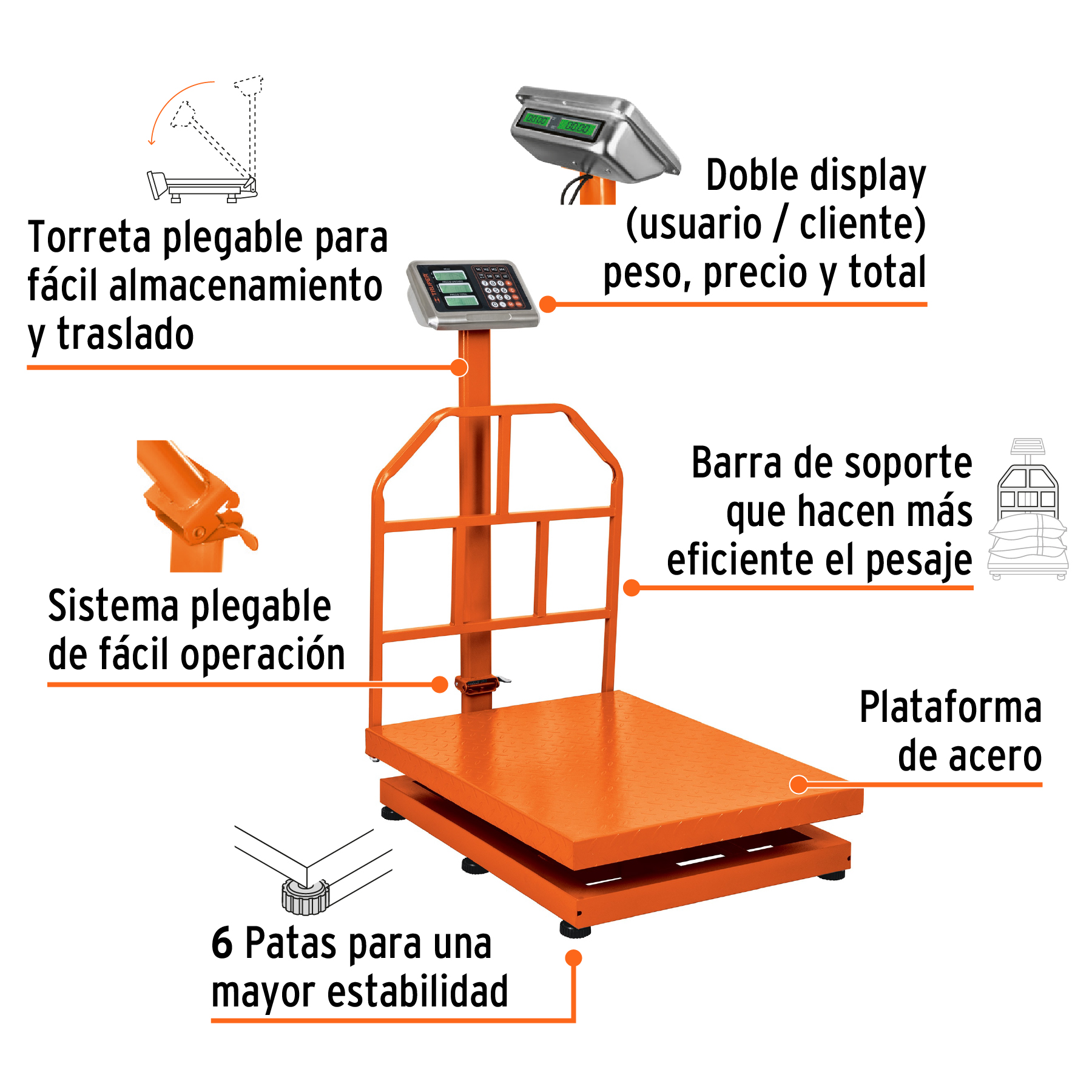 Báscula plegable de plataforma capacidad 500 Kg.