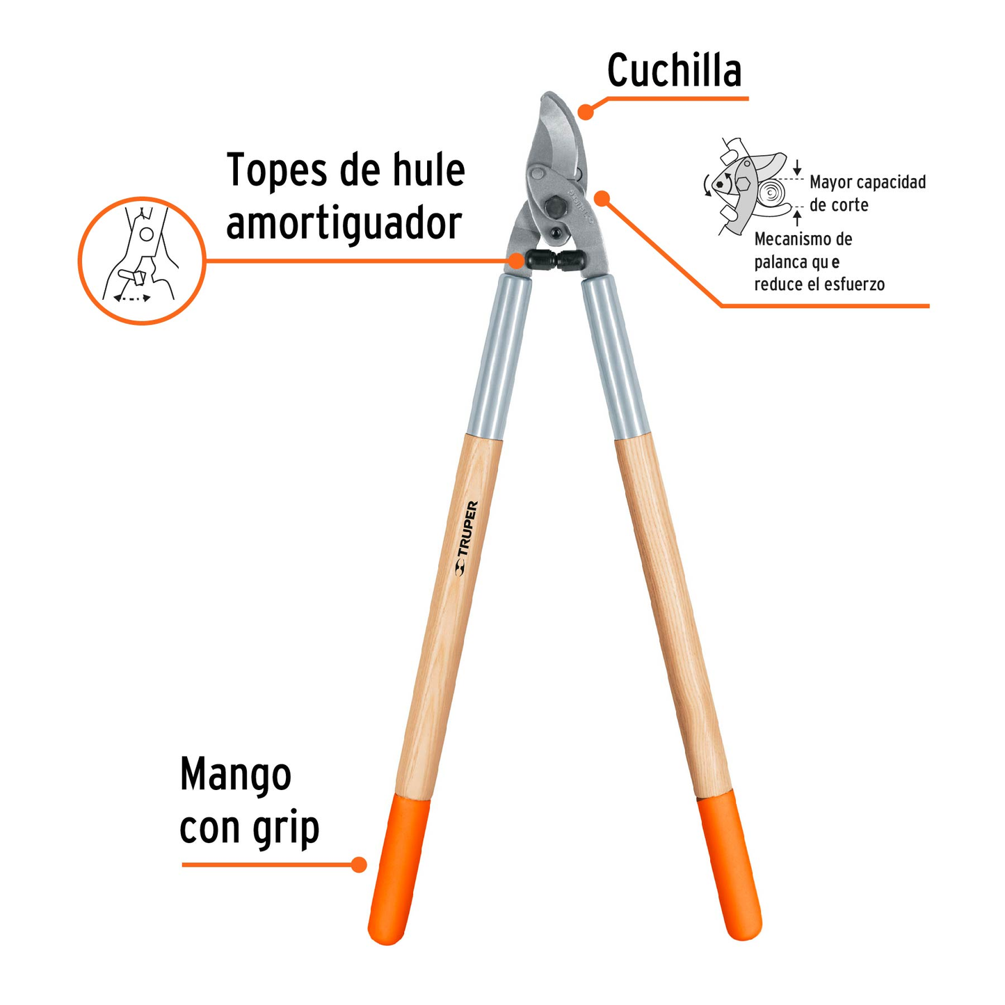 Tijera para ramas 21", mango de madera con grip
