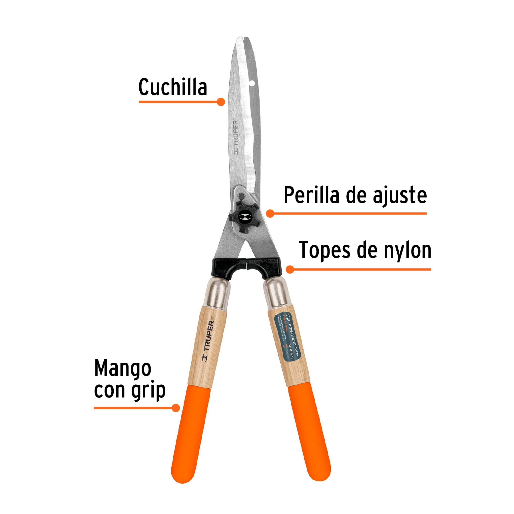 Tijera para poda, tipo americano,58 cm, mango madera c/ grip